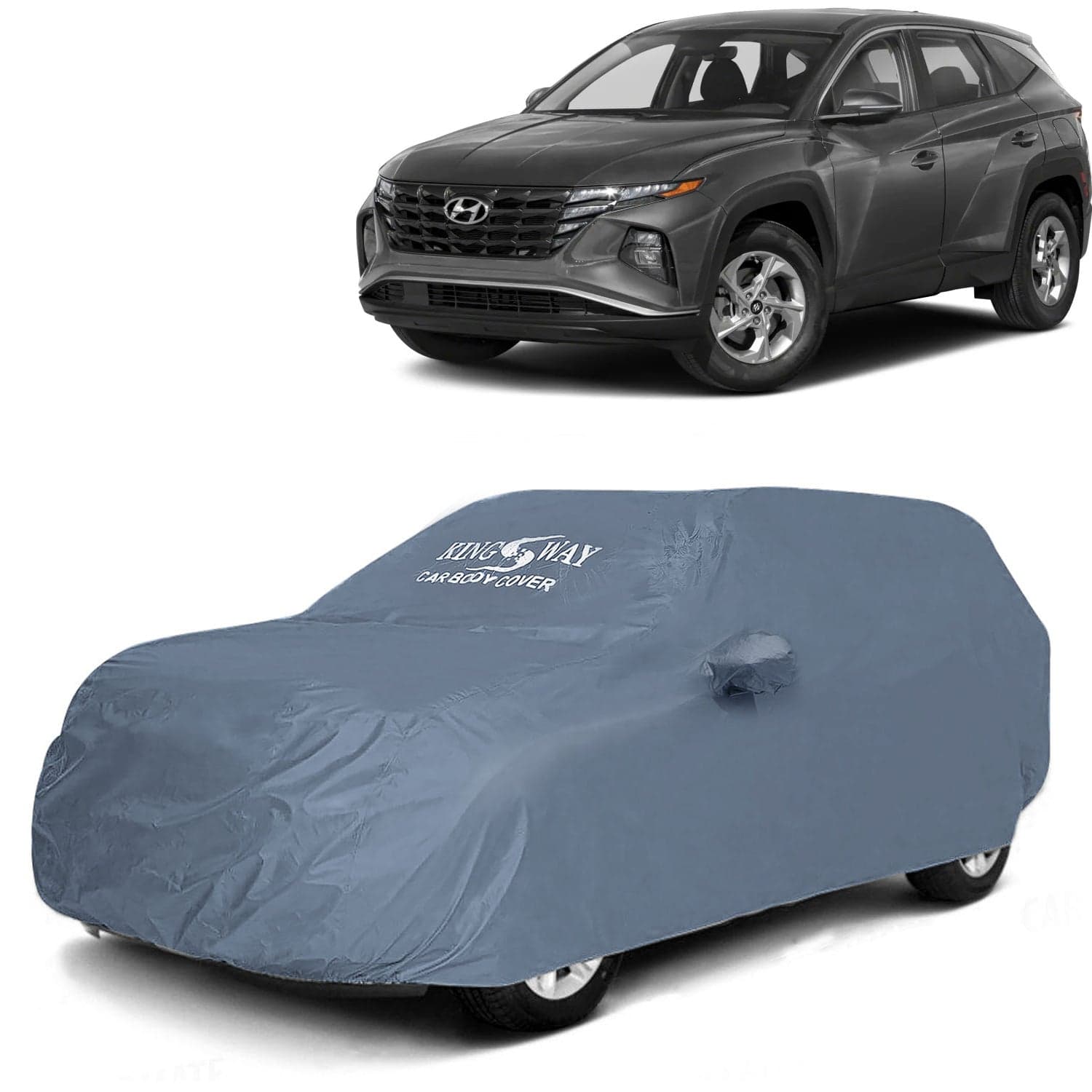 Tucson Car Body Cover Dustproof with Mirror Pockets for (Year 2022 Onwards), Compatible with Hyundai Tucson Car Cover, Comes with Bird Poop, Scratch, UV and Paint Protection, Grey Matty
