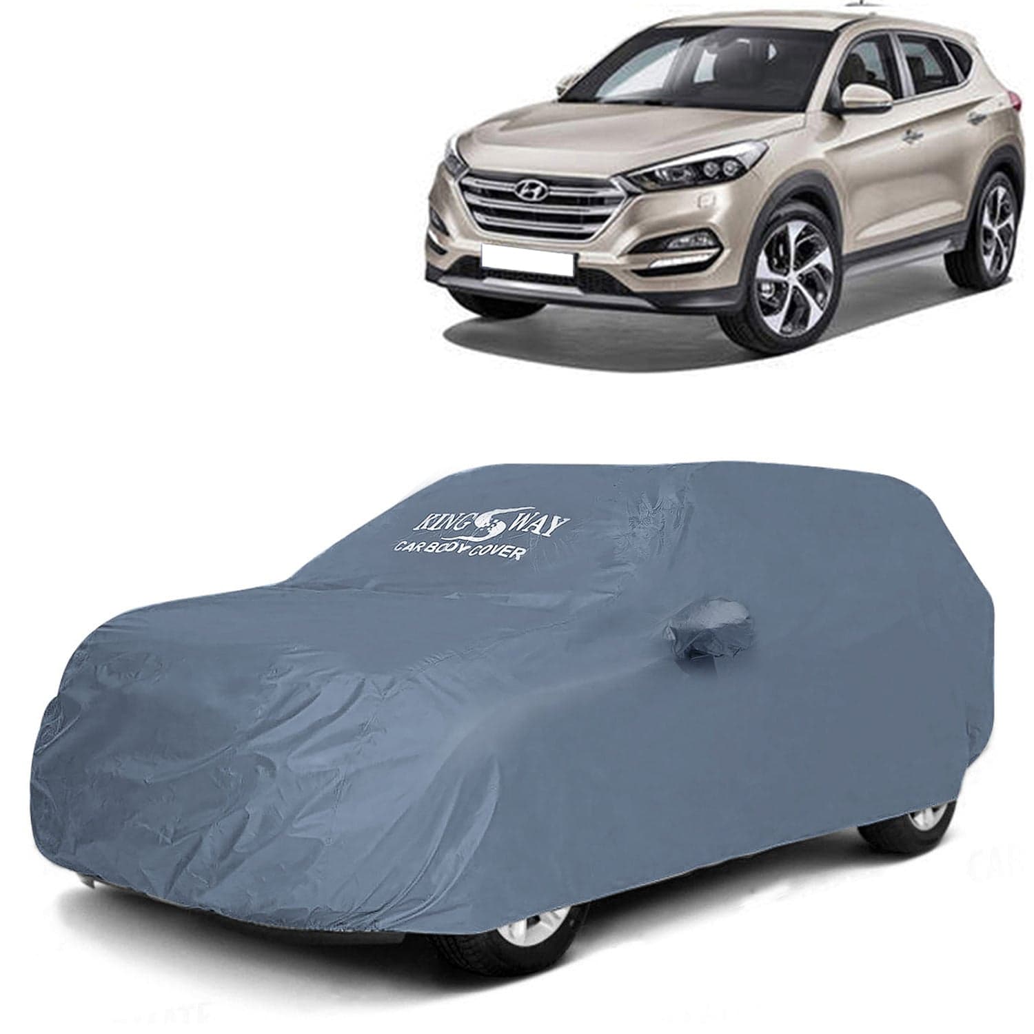 Tucson Car Body Cover Dustproof with Mirror Pockets for (Year 2015 to 2019), Compatible with Hyundai Tucson Car Cover, Comes with Bird Poop, Scratch, UV and Paint Protection, Grey Matty