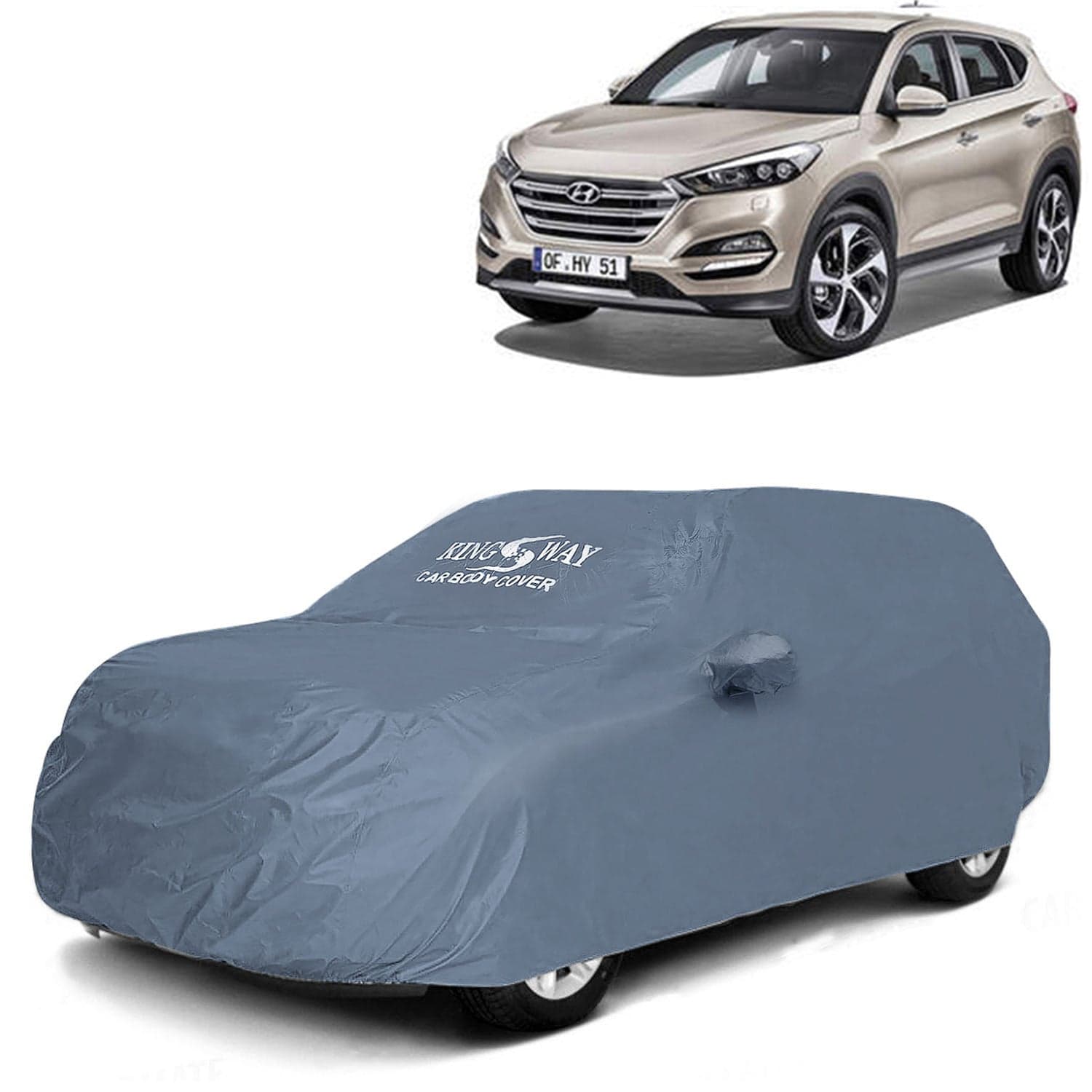 Tucson Car Body Cover Dustproof with Mirror Pockets for (Year 2009 to 2015), Compatible with Hyundai Tucson Car Cover, Comes with Bird Poop, Scratch, UV and Paint Protection, Grey Matty