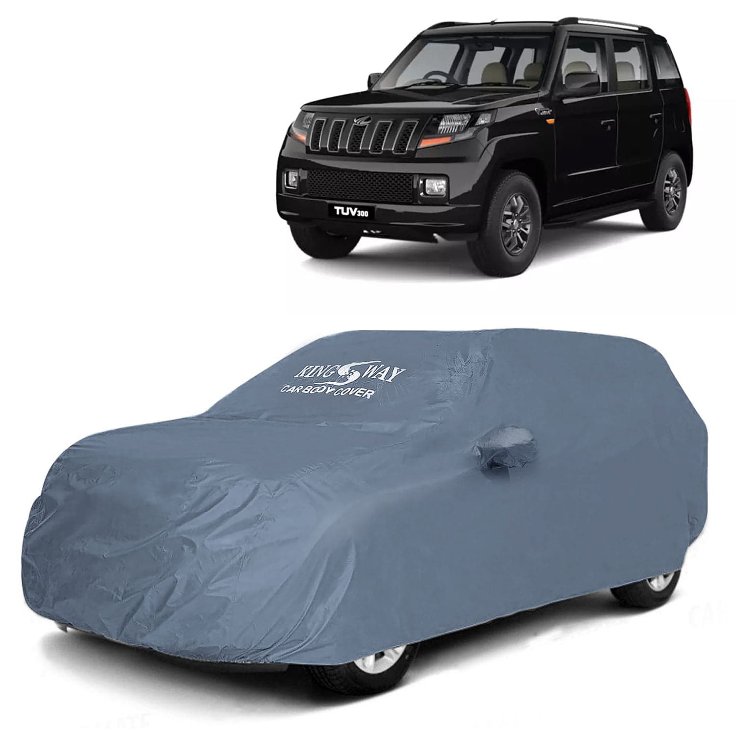 TUV 300 Car Body Cover Dustproof with Mirror Pockets for (Year 2015 to 2020), Compatible with Mahindra TUV 300 Car Cover, Comes with Bird Poop, Scratch, UV and Paint Protection, Grey Matty