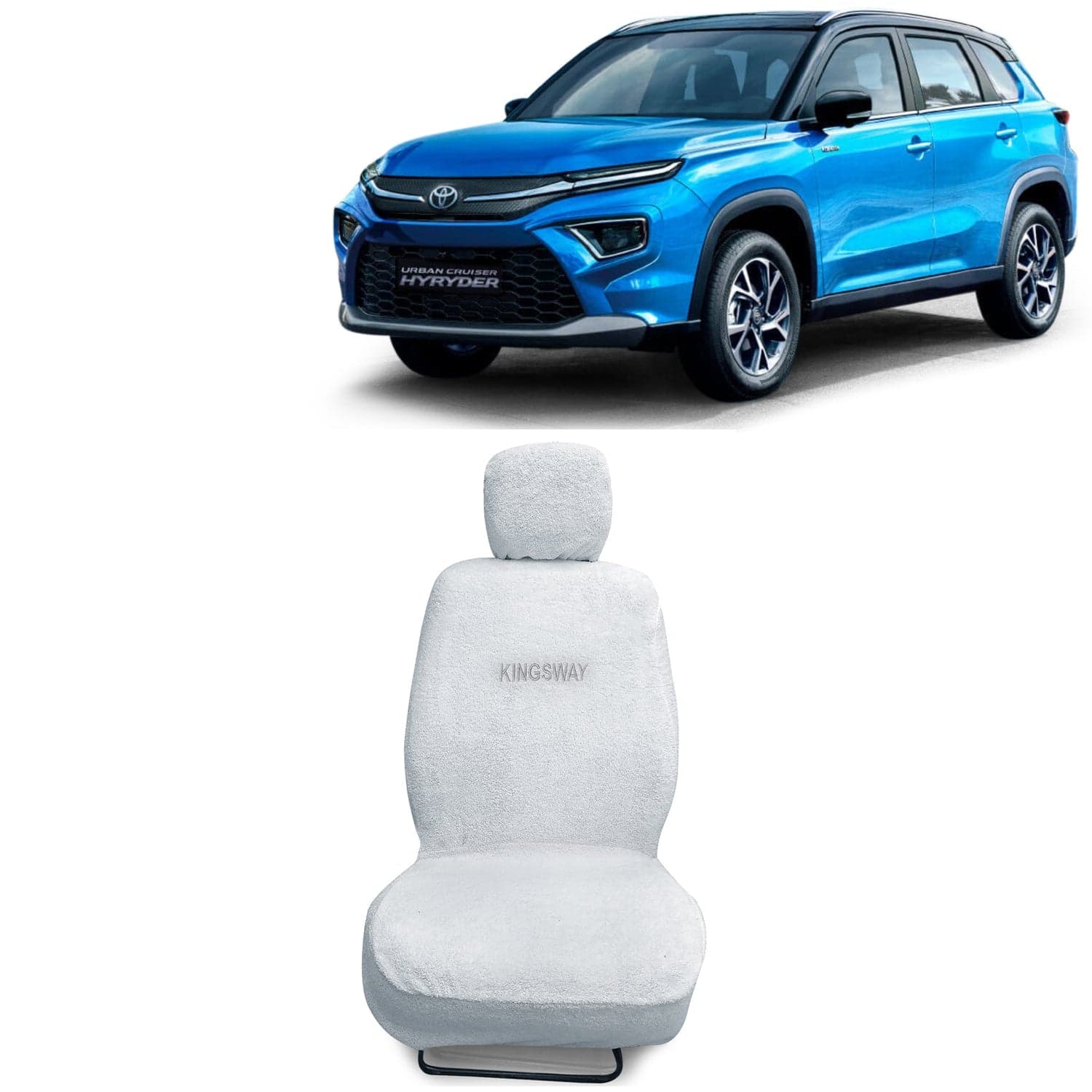Urban Cruiser Hyryder Seat Cover for (Year 2022 Onwards), Towel Fabric Car Seat Covers Compatible with Toyota Urban Cruiser Hyryder (Car Specific Set Front + Rear Seat Covers), White Color