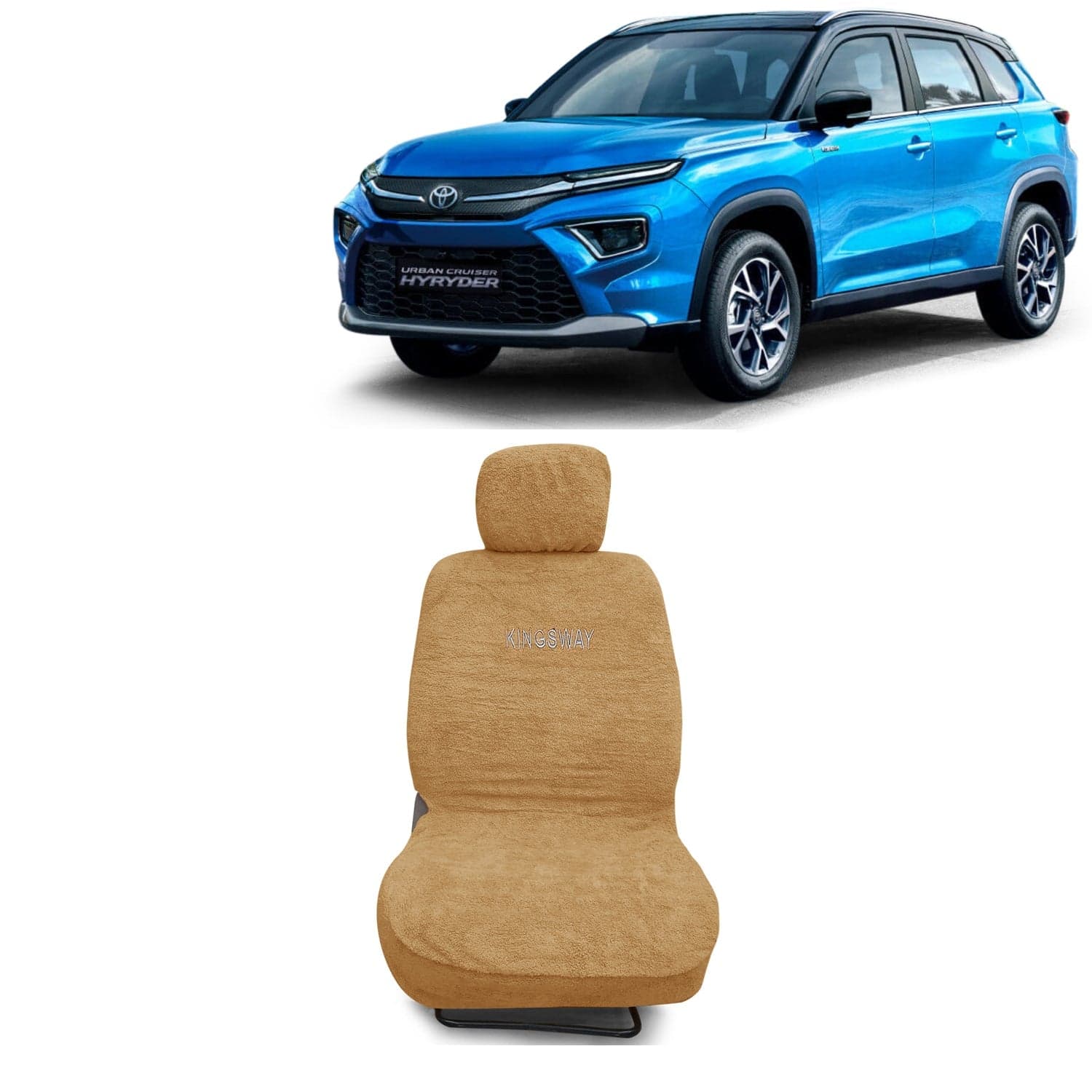 Urban Cruiser Hyryder Seat Cover for (Year 2022 Onwards), Towel Fabric Car Seat Covers Compatible with Toyota Urban Cruiser Hyryder (Car Specific Set Front + Rear Seat Covers), Beige Color