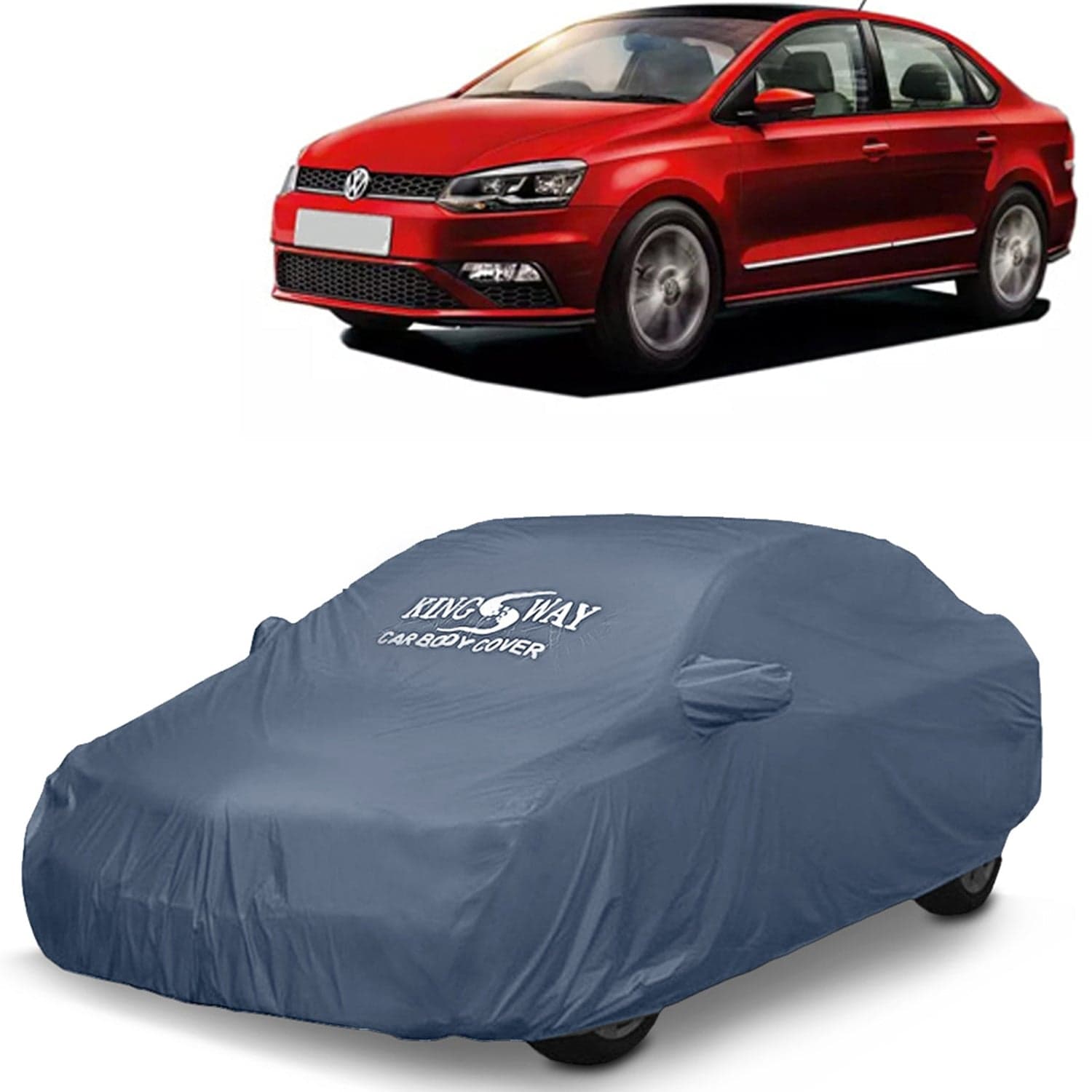 Vento Car Body Cover Dustproof with Mirror Pockets for (Year 2017 to 2021), Compatible with Volkswagen Vento Car Cover, Comes with Bird Poop, Scratch, UV and Paint Protection, Grey Matty