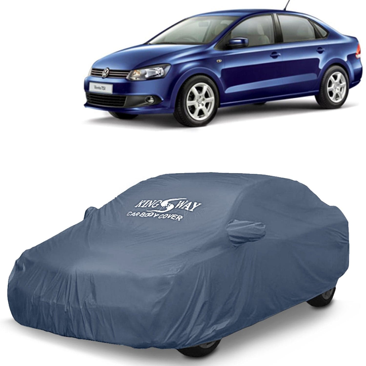 Vento Car Body Cover Dustproof with Mirror Pockets for (Year 2010 to 2017), Compatible with Volkswagen Vento Car Cover, Comes with Bird Poop, Scratch, UV and Paint Protection, Grey Matty