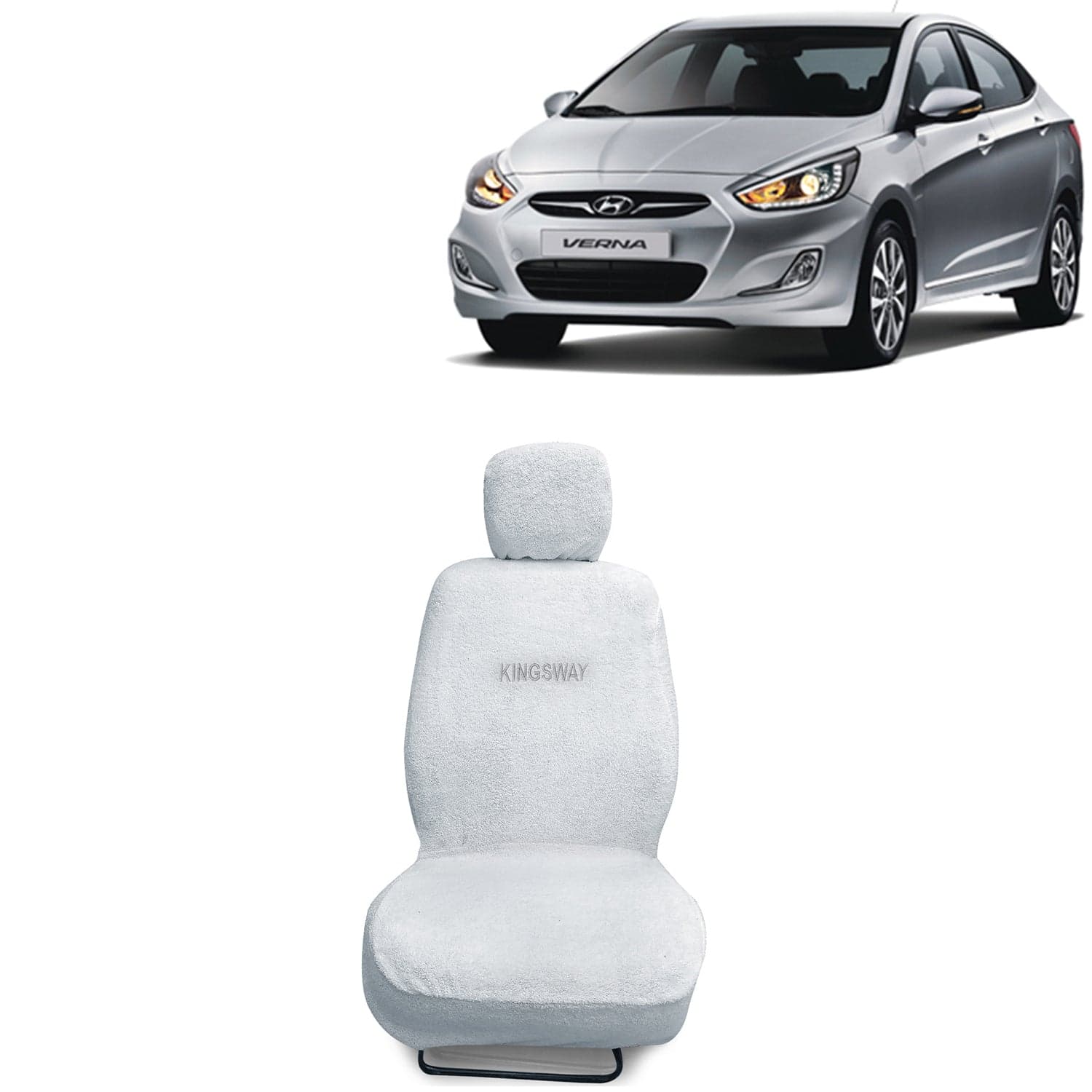 Verna Seat Cover for (Year 2011 to 2016) All Model, Towel Fabric Car Seat Covers Compatible with Hyundai Verna, Complete Set (Car Specific Front + Rear Seat Covers), White Color