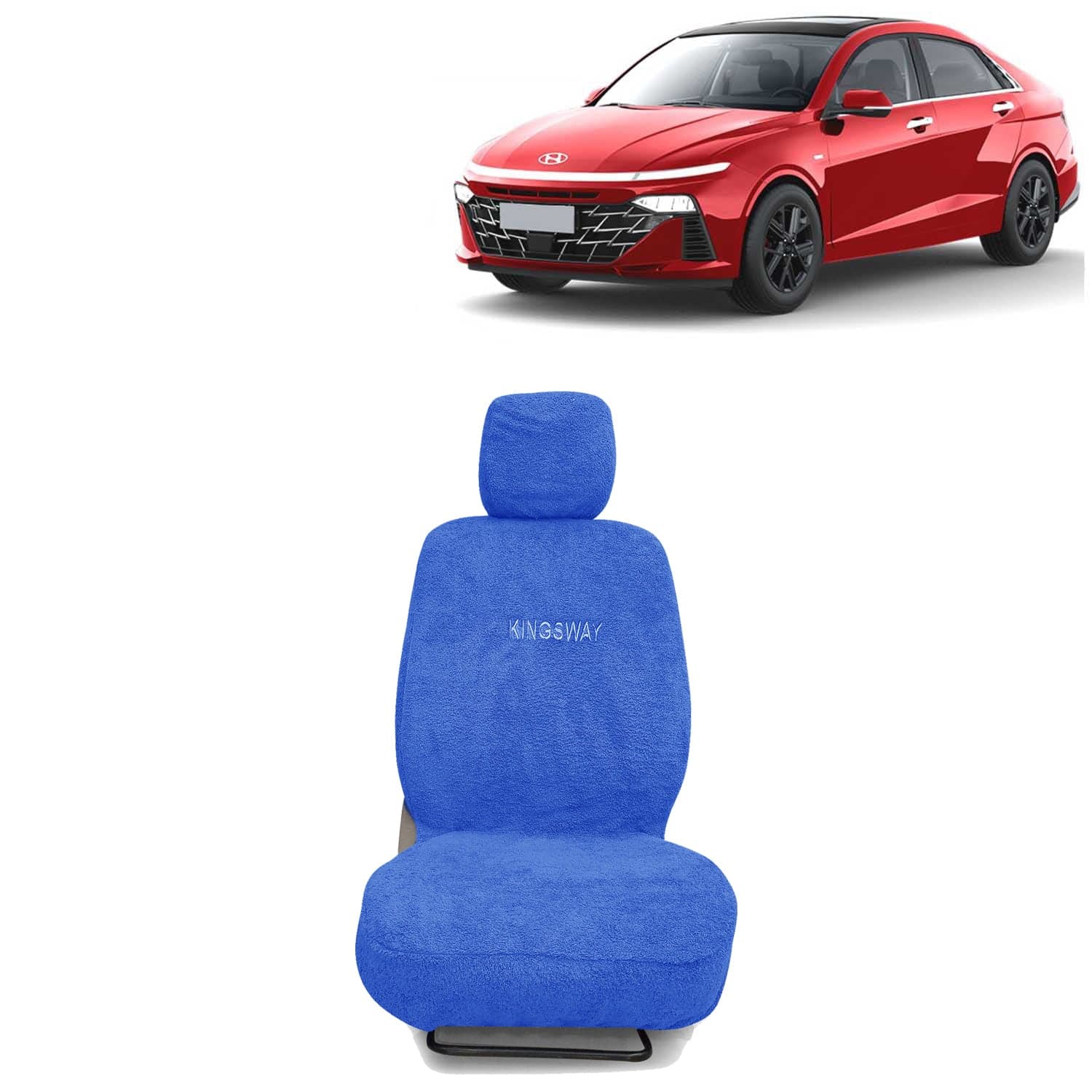 Verna Seat Cover for (Year 2023 Onwards) All Model, Towel Fabric Car Seat Covers Compatible with Hyundai Verna, Complete Set (Car Specific Front + Rear Seat Covers), Blue Color