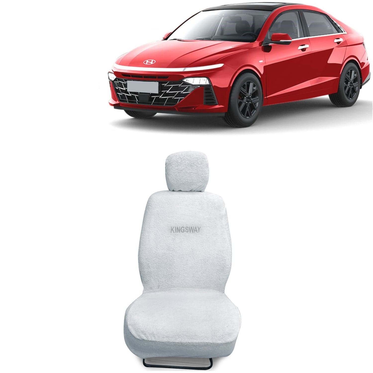 Verna Seat Cover for (Year 2023 Onwards) All Model, Towel Fabric Car Seat Covers Compatible with Hyundai Verna, Complete Set (Car Specific Front + Rear Seat Covers), White Color