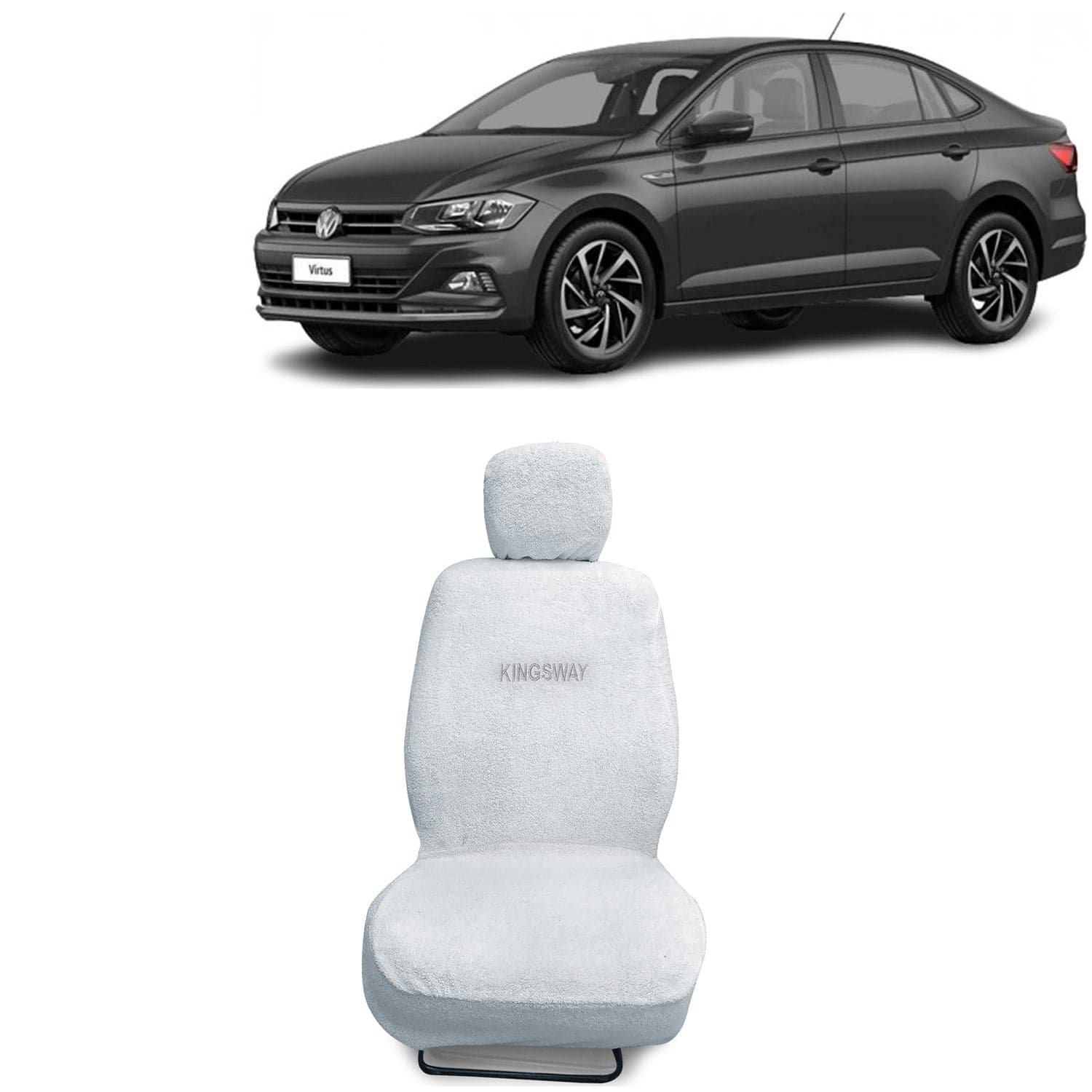 Virtus Seat Cover for (Year 2022 Onwards) All Model, Towel Fabric Car Seat Covers Compatible with Volkswagen Virtus, Complete Set (Car Specific Front + Rear Seat Covers), White Color