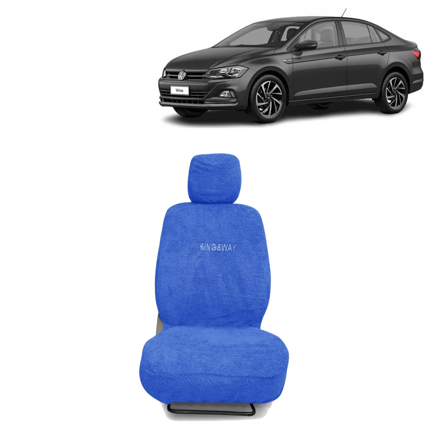 Virtus Seat Cover for (Year 2022 Onwards) All Model, Towel Fabric Car Seat Covers Compatible with Volkswagen Virtus, Complete Set (Car Specific Front + Rear Seat Covers), Blue Color