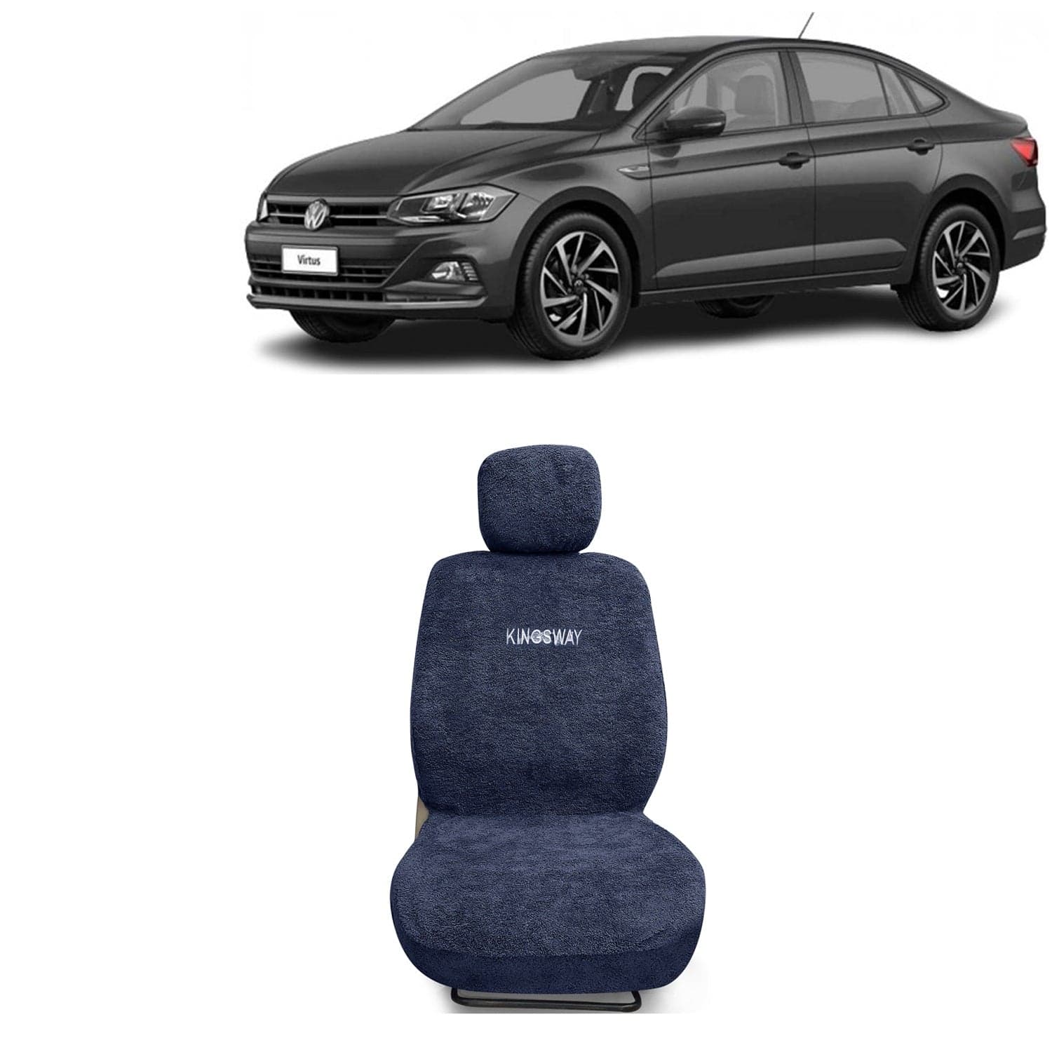Virtus Seat Cover for (Year 2022 Onwards) All Model, Towel Fabric Car Seat Covers Compatible with Volkswagen Virtus, Complete Set (Car Specific Front + Rear Seat Covers), Grey Color
