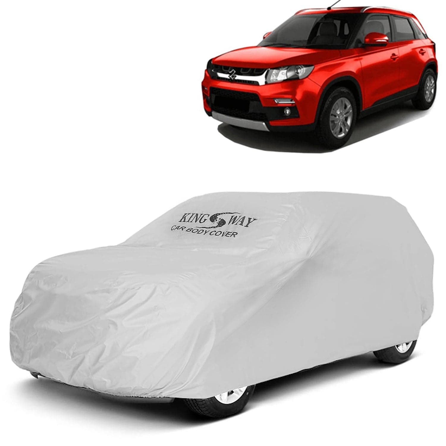 Vitara Brezza Car Body Cover Dustproof for (Year 2016 to 2019) All Model, Compatible with Maruti Suzuki Vitara Brezza Car Cover, Comes with Bird Poop, UV & Paint Protection, Silver Matty