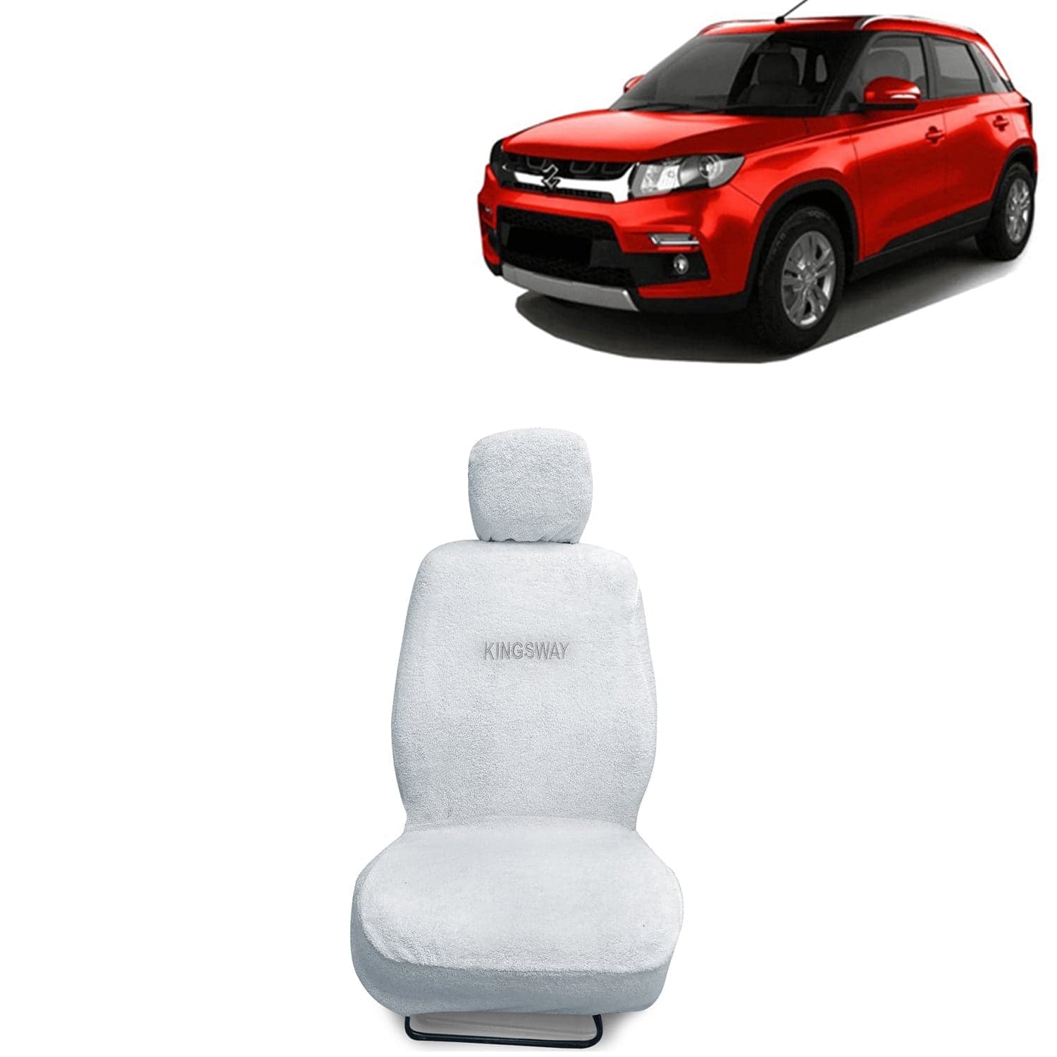 Vitara Brezza Seat Cover for (Year 2016 to 2019), Towel Fabric Car Seat Covers Compatible with Maruti Suzuki Vitara Brezza, Complete Set (Car Specific Front + Rear Seat Covers), White Color