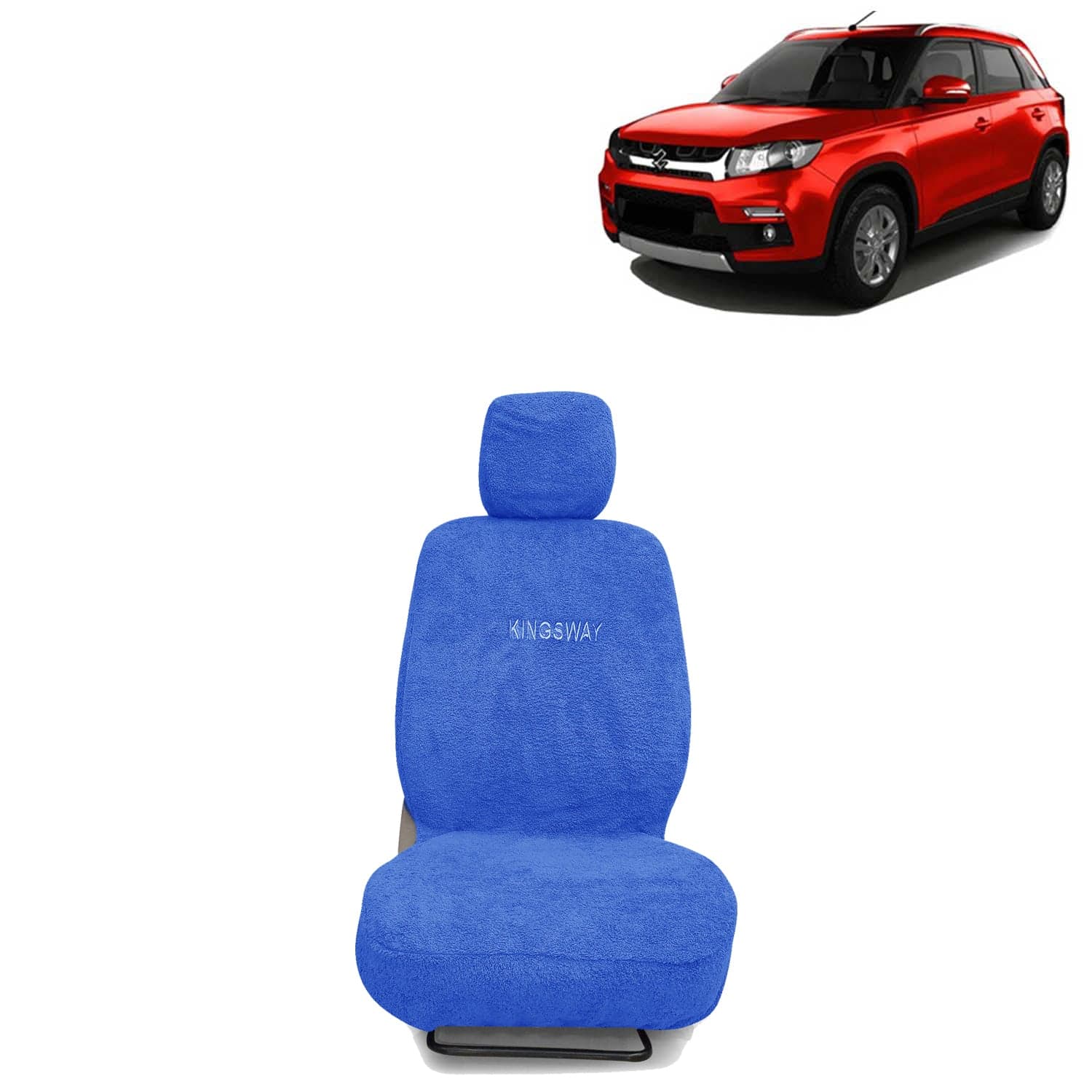 Vitara Brezza Seat Cover for (Year 2016 to 2019), Towel Fabric Car Seat Covers Compatible with Maruti Suzuki Vitara Brezza, Complete Set (Car Specific Front + Rear Seat Covers), Blue Color