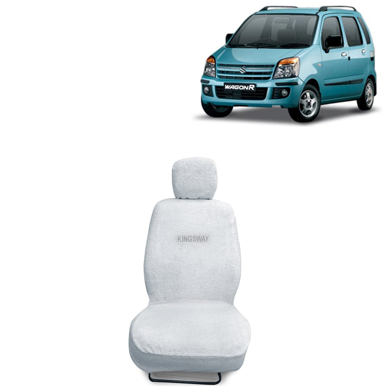 Wagon R Seat Cover for (Year 2003 to 2010) All Model, Towel Fabric Car Seat Covers Compatible with Maruti Suzuki Wagon R, Complete Set (Car Specific Front + Rear Seat Covers), White Color