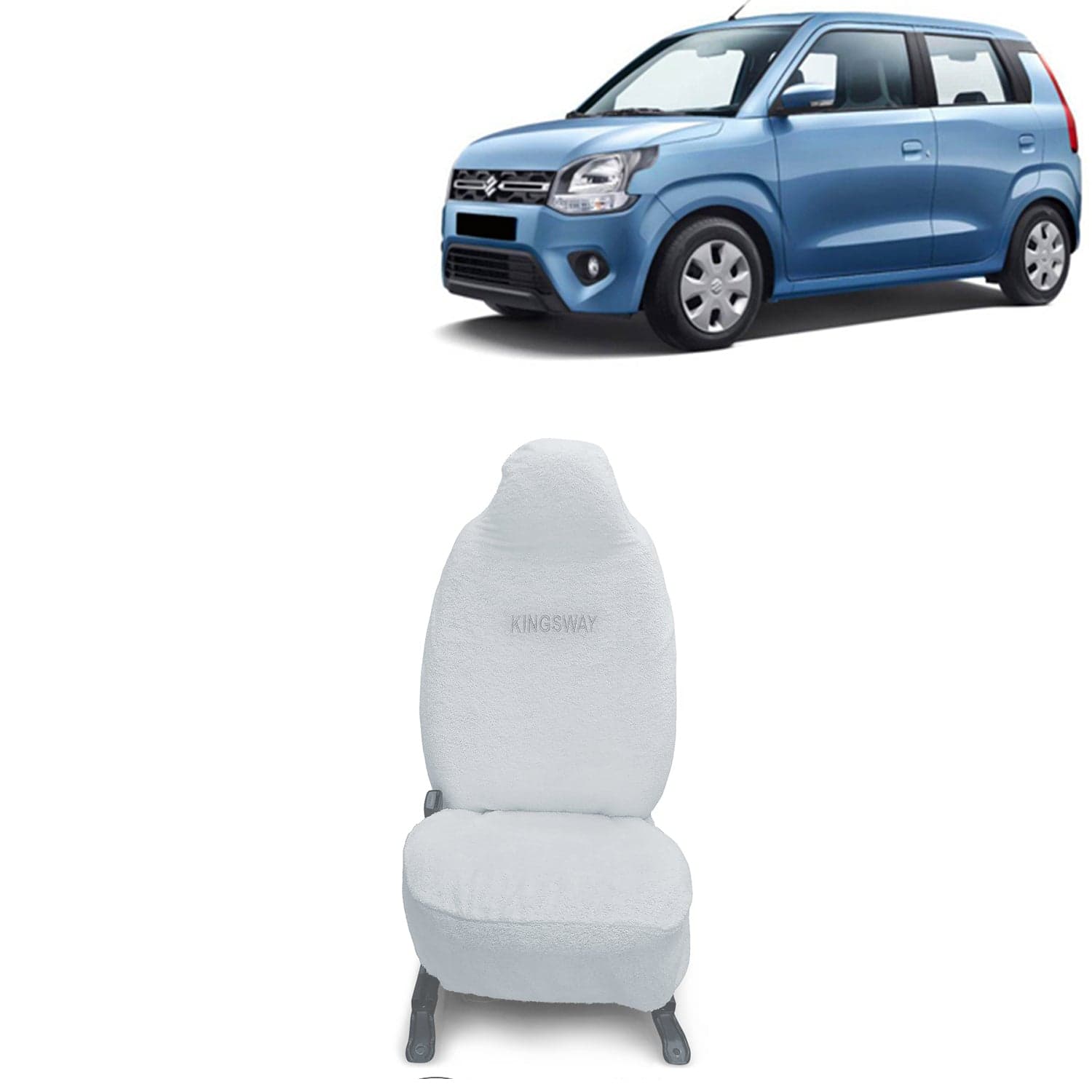Wagon R Seat Cover for (Year 2019 Onwards) All Model, Towel Fabric Car Seat Covers Compatible with Maruti Suzuki Wagon R, Complete Set (Car Specific Front + Rear Seat Covers), White Color