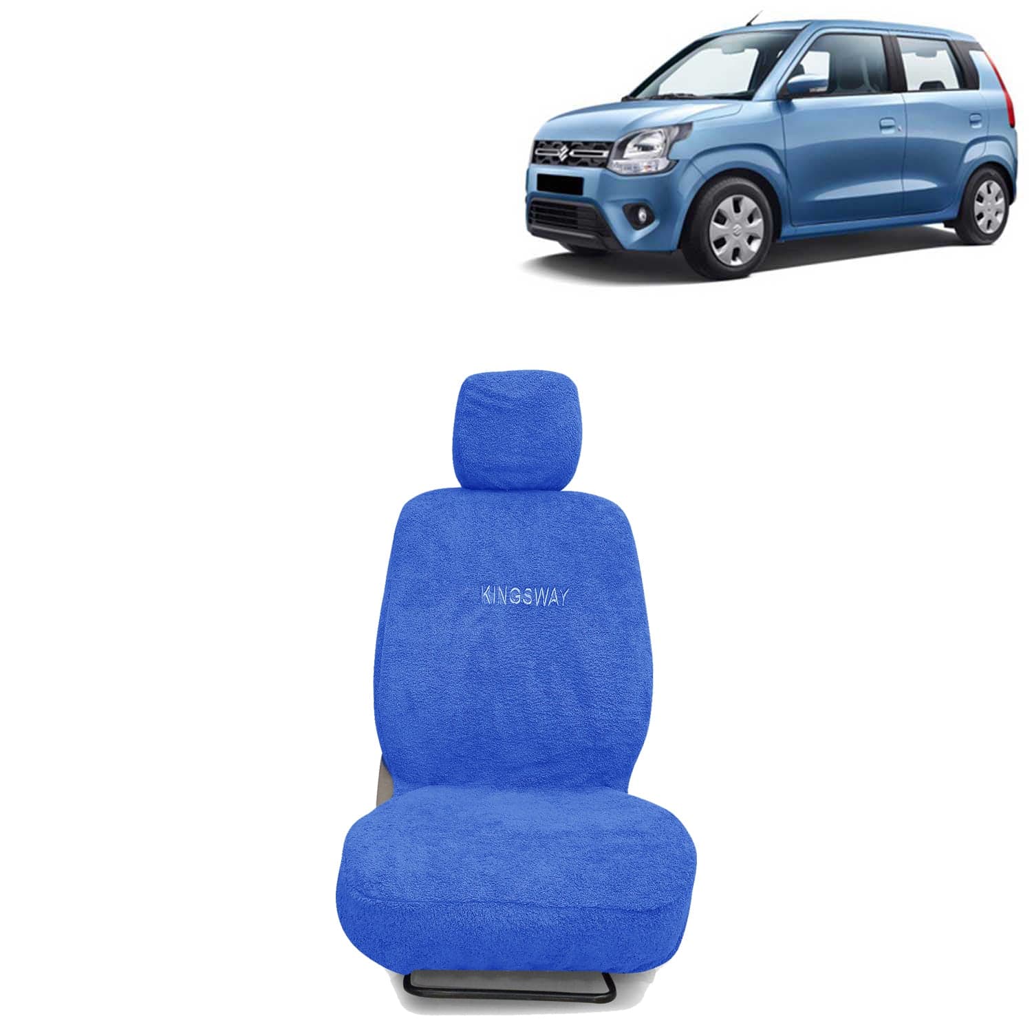 Wagon R Seat Cover for (Year 2019 Onwards) All Model, Towel Fabric Car Seat Covers Compatible with Maruti Suzuki Wagon R, Complete Set (Car Specific Front + Rear Seat Covers), Blue Color