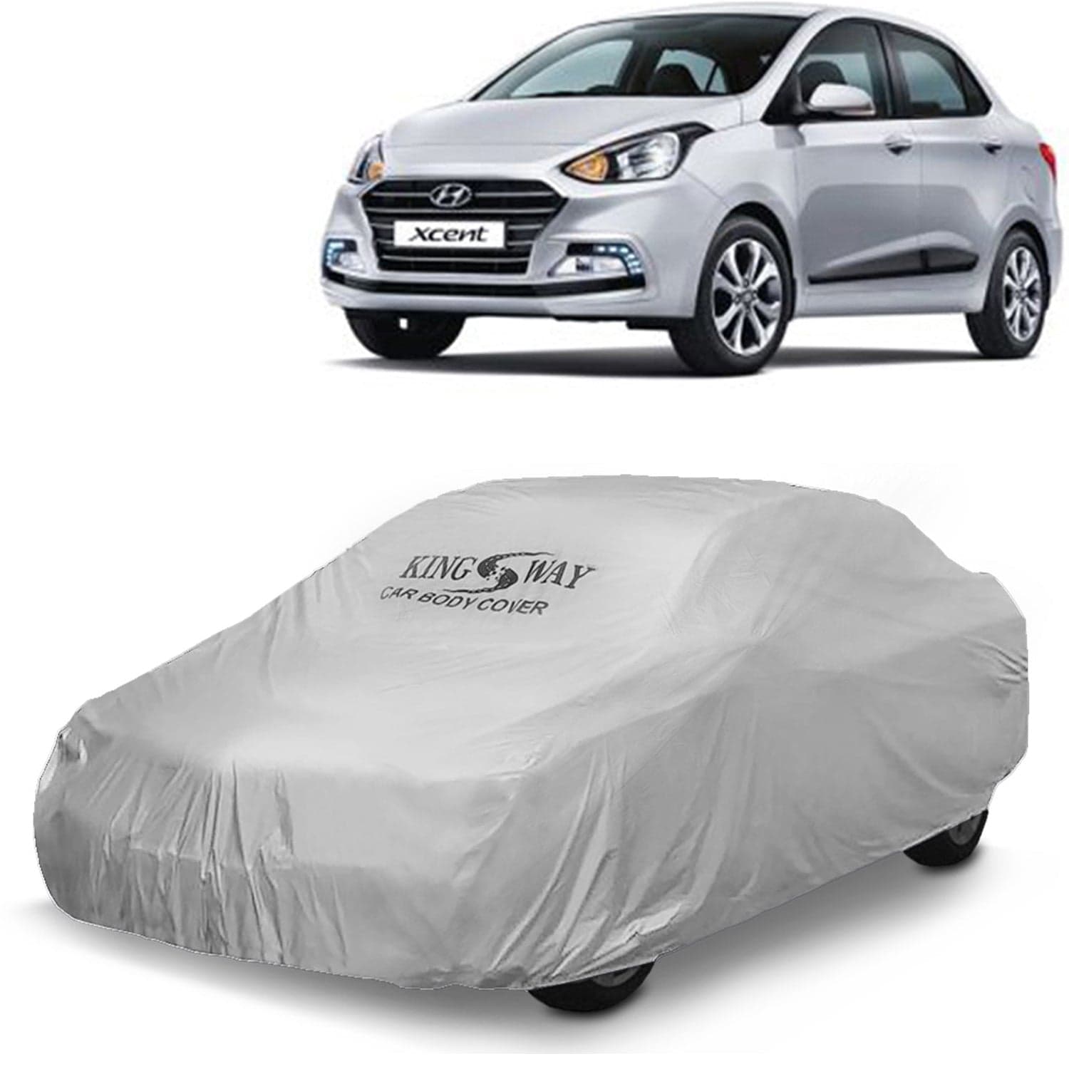 Xcent Car Body Cover Dustproof for (Year 2017 to 2020) All Model, Compatible with Hyundai Xcent Car Cover, Comes with Bird Droppings, Scratch, UV and Paint Protection, Silver Matty