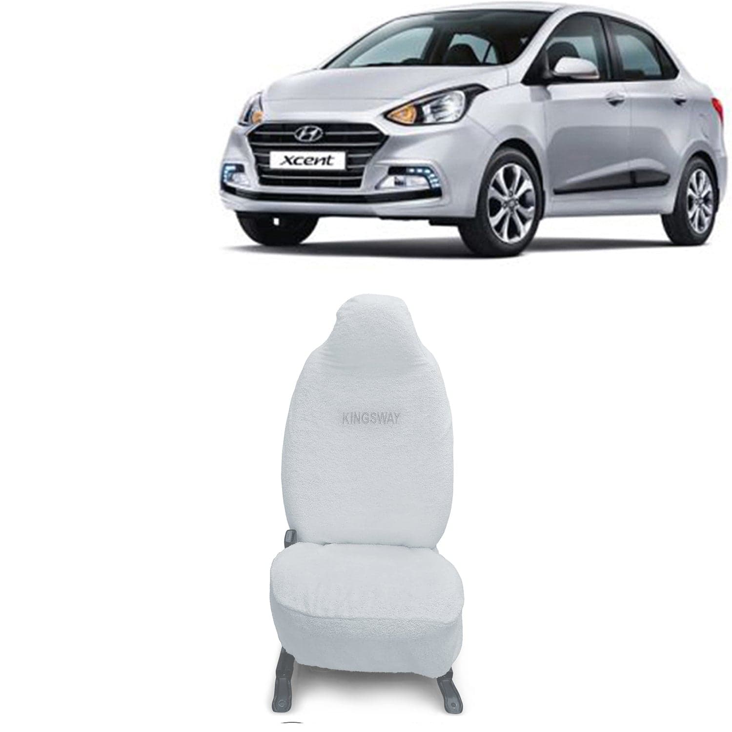 Xcent Seat Cover for (Year 2017 to 2020) All Model, Towel Fabric Car Seat Covers Compatible with Hyundai Xcent, Complete Set (Car Specific Front + Rear Seat Covers), White Color