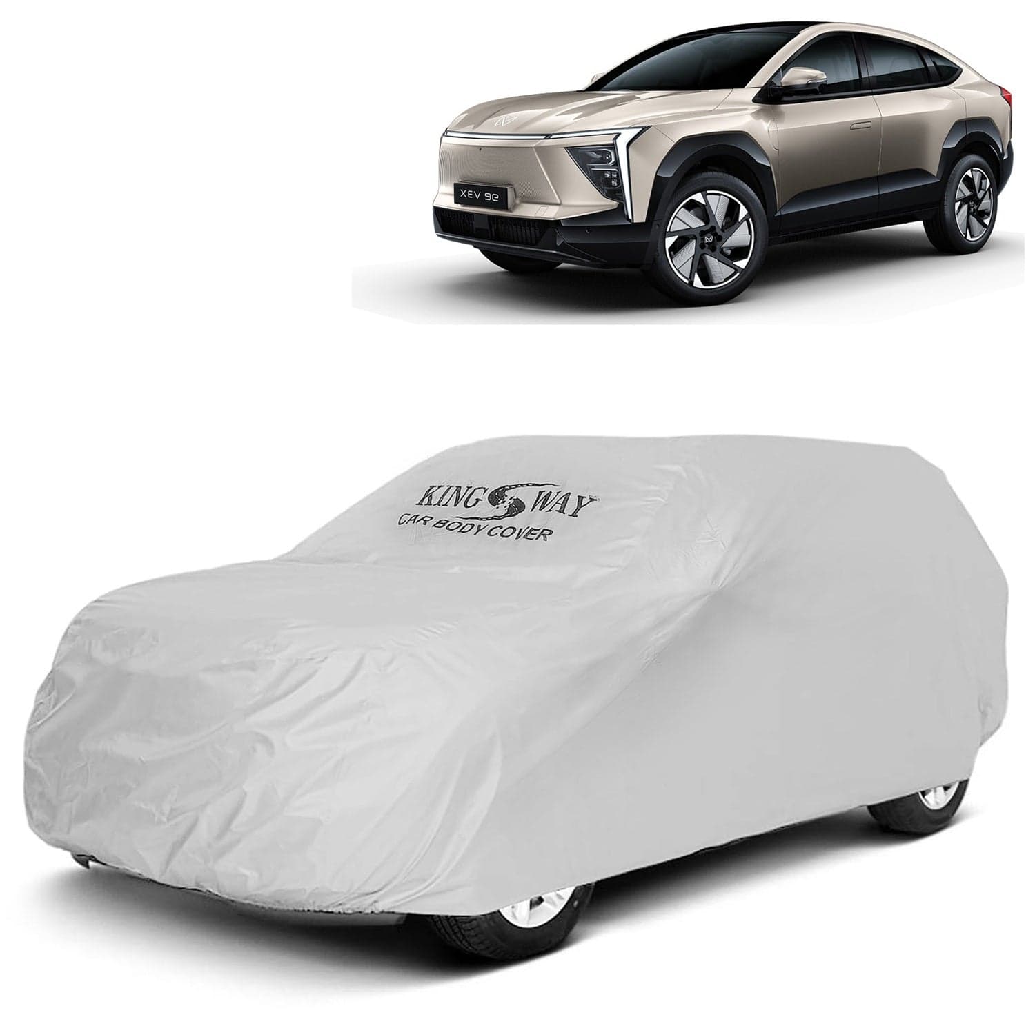 XEV 9E Car Body Cover Dustproof for (Year 2025 Onwards) All Model, Compatible with Mahindra XEV 9E Car Cover, Comes with Bird Droppings, Scratch, UV and Paint Protection, Silver Matty