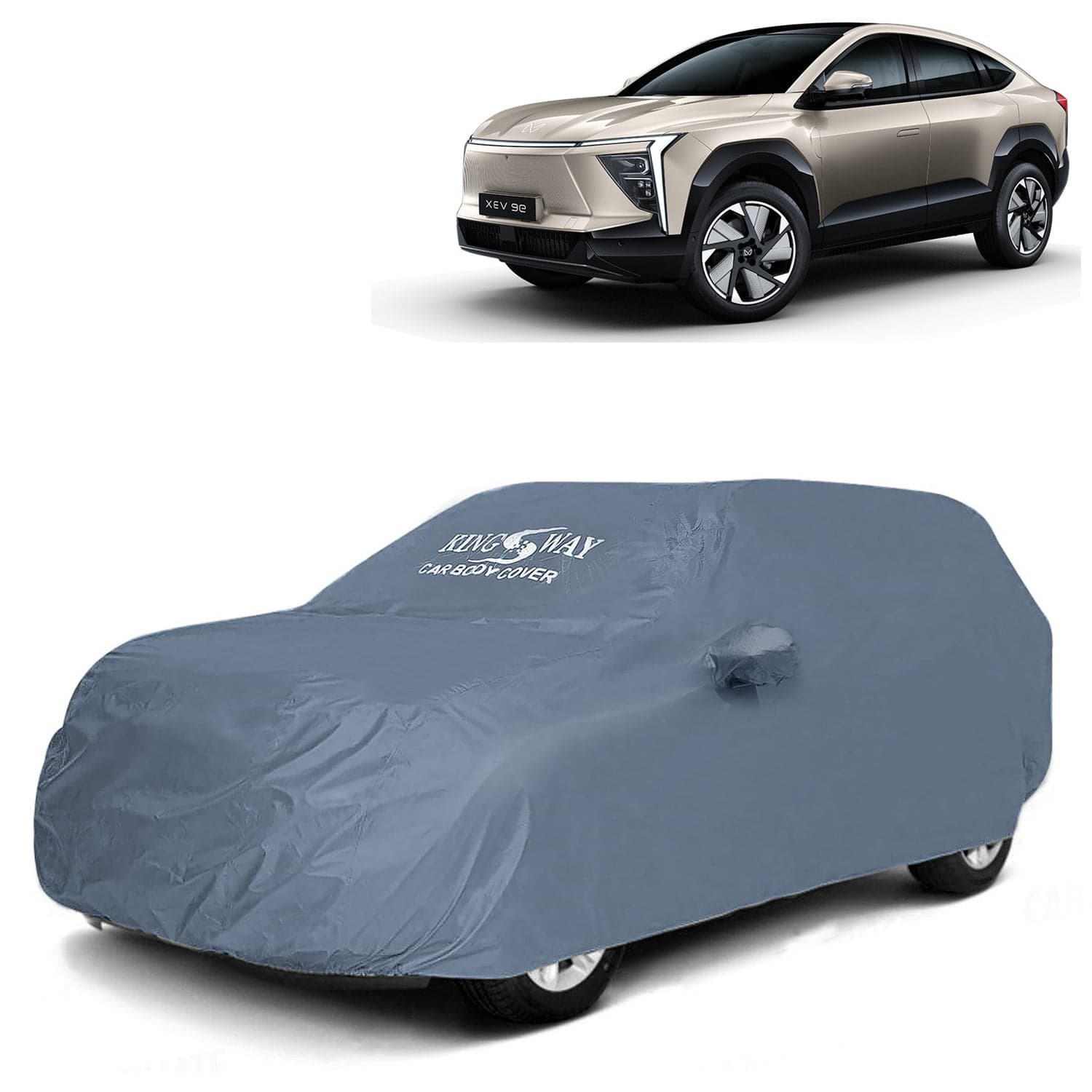 XEV 9E Car Body Cover Dustproof with Mirror Pockets for (Year 2025 Onwards), Compatible with Mahindra XEV 9E Car Cover, Comes with Bird Poop, Scratch, UV and Paint Protection, Grey Matty