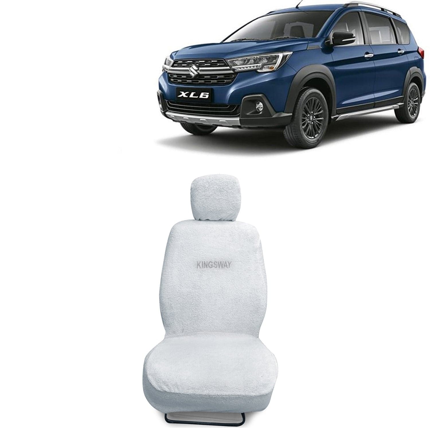 XL6 Seat Cover for (Year 2022 Onwards) All Model, Towel Fabric Car Seat Covers Compatible with Maruti Suzuki XL6, Complete Set (Car Specific Front + Rear Seat Covers), White Color