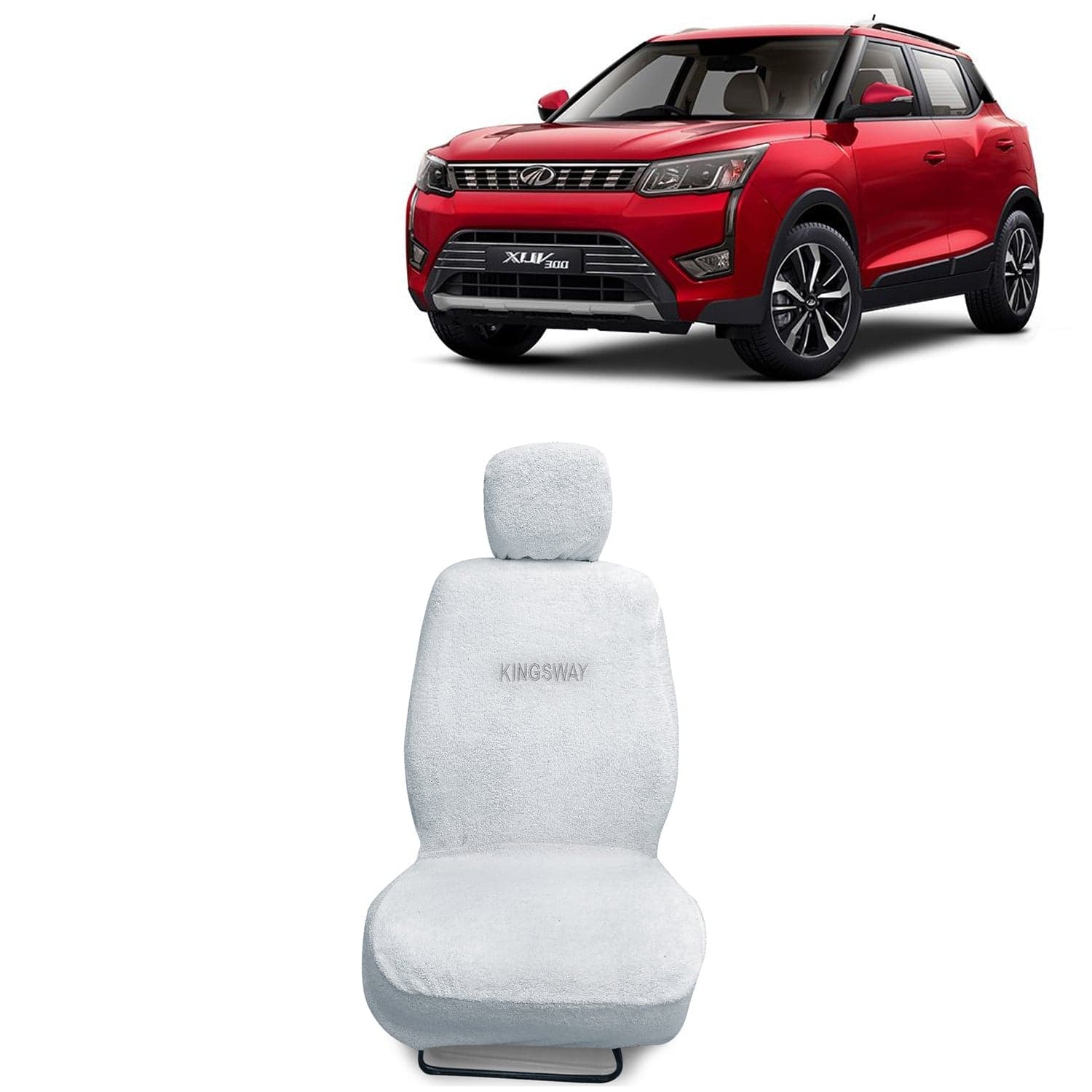 XUV 300 Seat Cover for (Year 2019 to 2023) All Model, Towel Fabric Car Seat Covers Compatible with Mahindra XUV 300, Complete Set (Car Specific Front + Rear Seat Covers), White Color