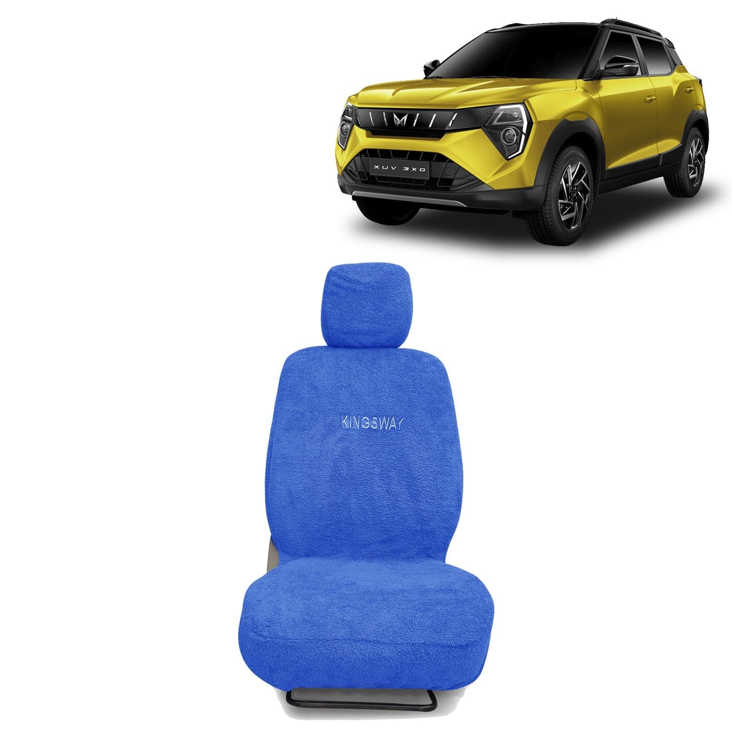 XUV 3XO Seat Cover for (Year 2024 Onwards) All Model, Towel Fabric Car Seat Covers Compatible with Mahindra XUV 3XO, Complete Set (Car Specific Front + Rear Seat Covers), Blue Color