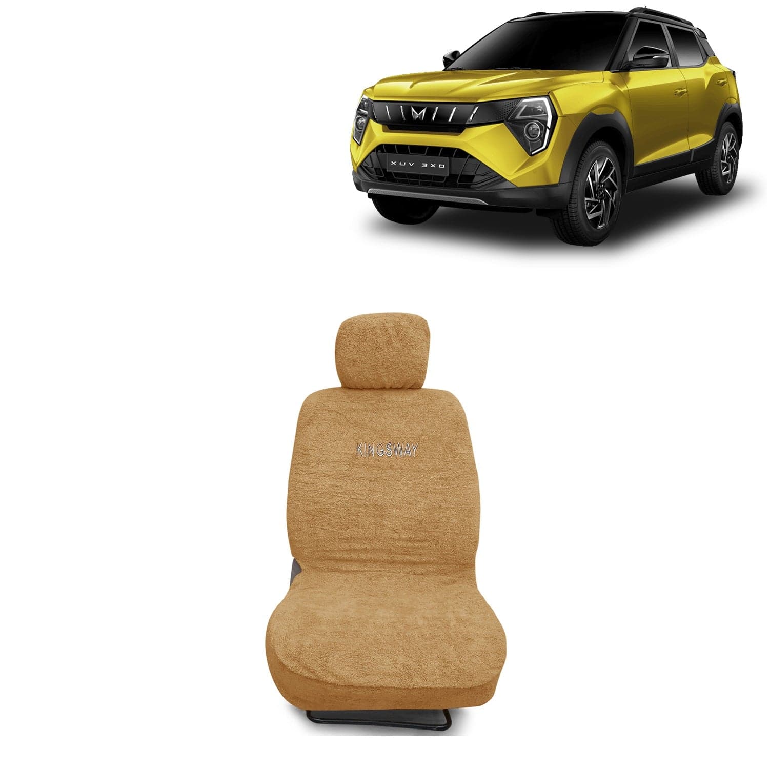 XUV 3XO Seat Cover for (Year 2024 Onwards) All Model, Towel Fabric Car Seat Covers Compatible with Mahindra XUV 3XO, Complete Set (Car Specific Front + Rear Seat Covers), Beige Color
