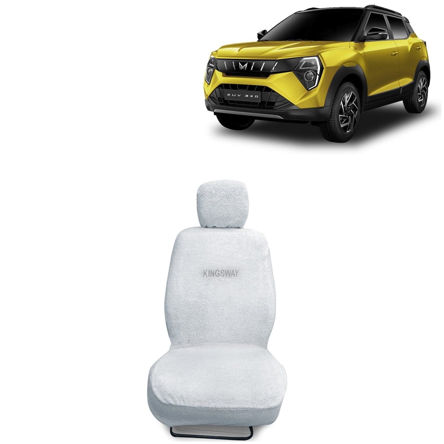 XUV 3XO Seat Cover for (Year 2024 Onwards) All Model, Towel Fabric Car Seat Covers Compatible with Mahindra XUV 3XO, Complete Set (Car Specific Front + Rear Seat Covers), White Color