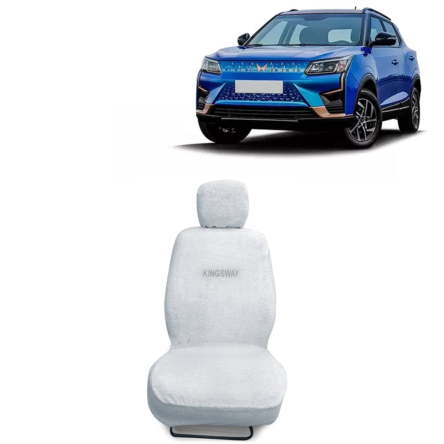 XUV 400 Seat Cover for (Year 2023 Onwards) All Model, Towel Fabric Car Seat Covers Compatible with Mahindra XUV 400, Complete Set (Car Specific Front + Rear Seat Covers), White Color
