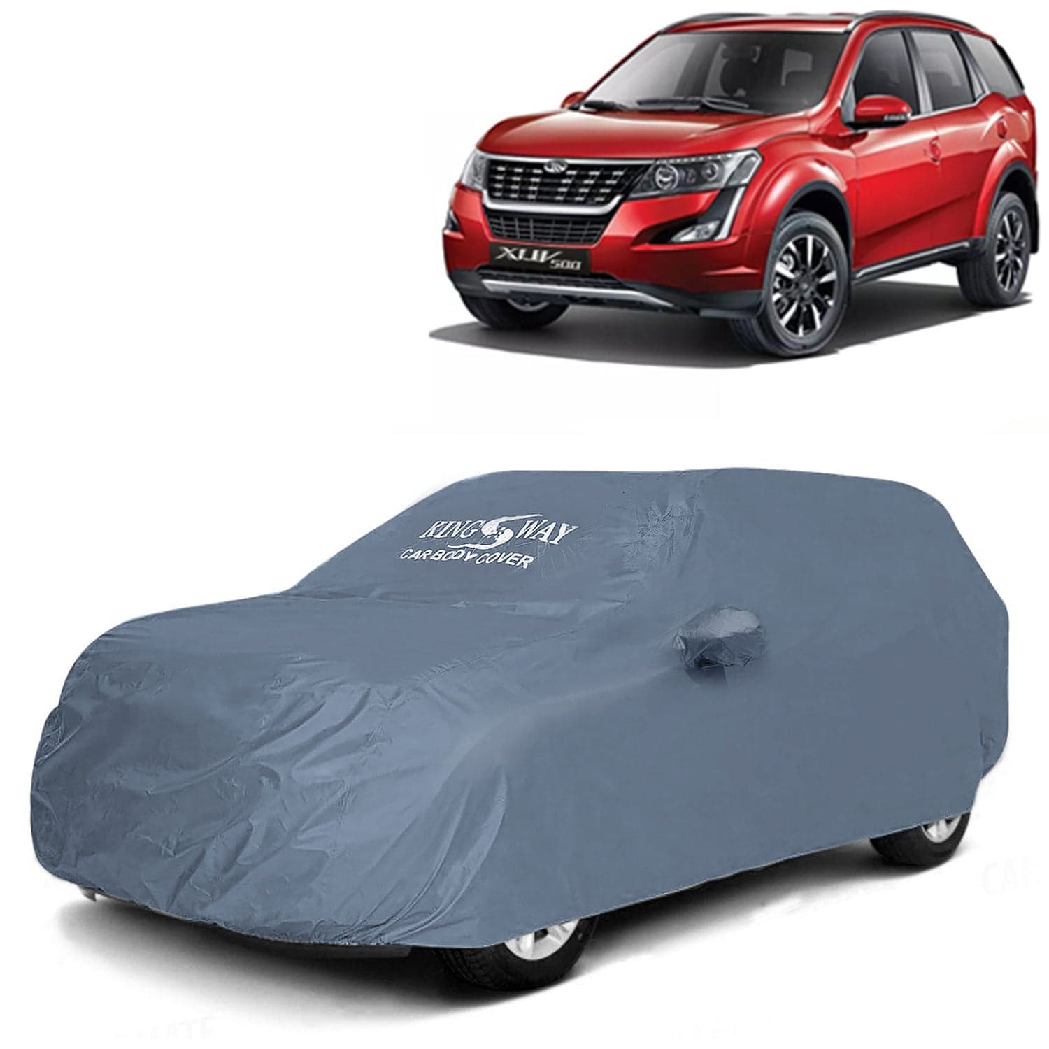 XUV 500 Car Body Cover Dustproof with Mirror Pockets for (Year 2018 to 2021), Compatible with Mahindra XUV 500 Car Cover, Comes with Bird Poop, Scratch, UV and Paint Protection, Grey Matty
