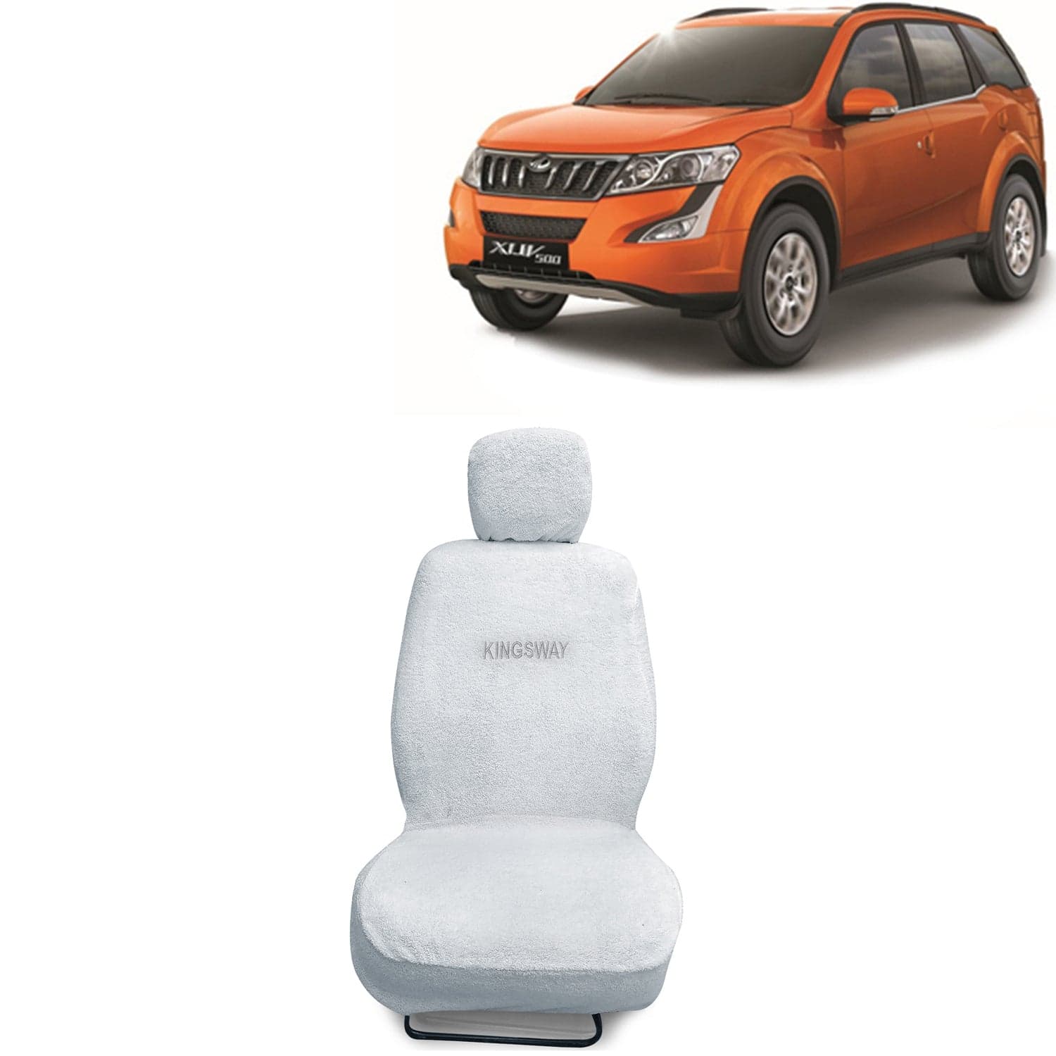XUV 500 Seat Cover for (Year 2015 to 2017) All Model, Towel Fabric Car Seat Covers Compatible with Mahindra XUV 500, Complete Set (Car Specific Front + Rear Seat Covers), White Color
