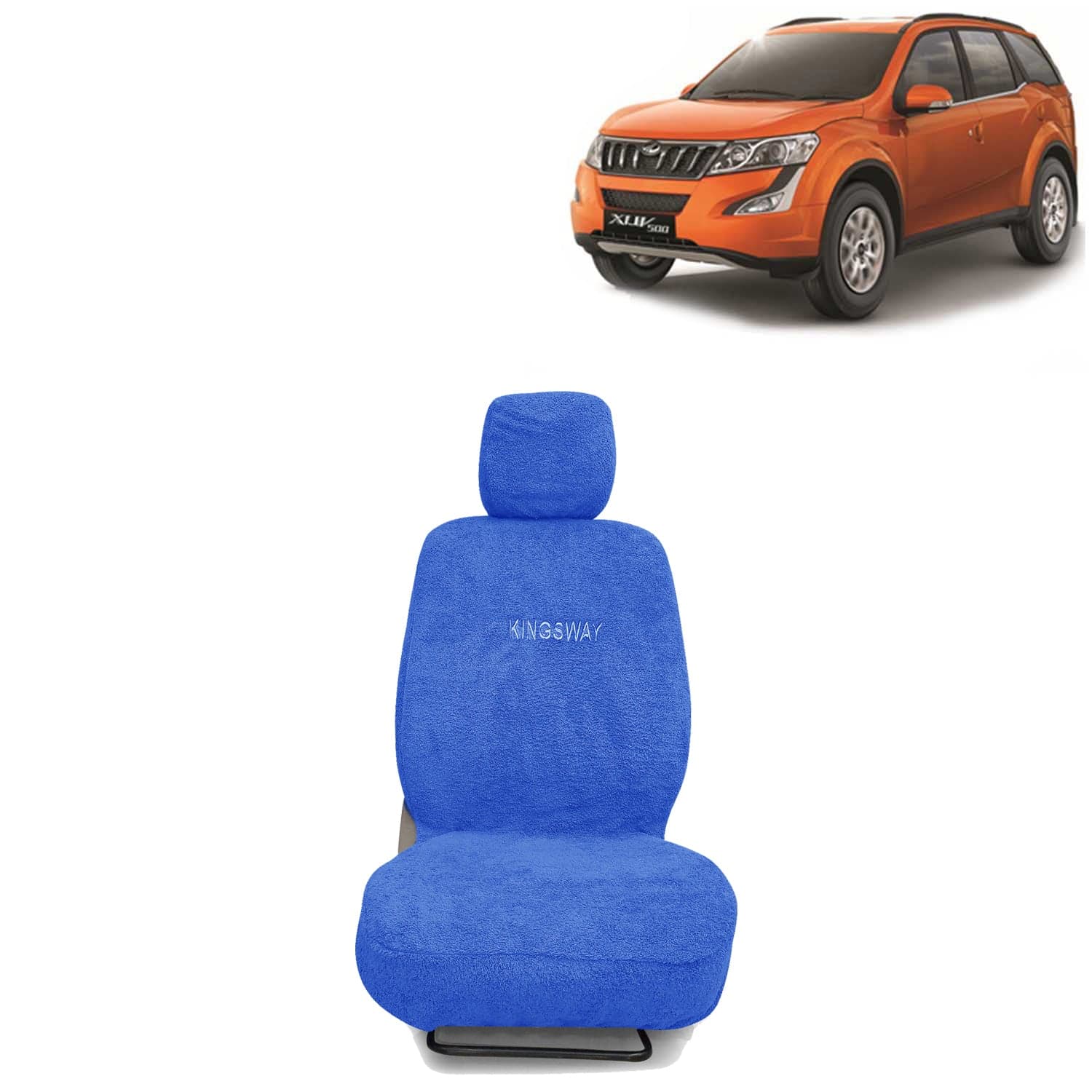 XUV 500 Seat Cover for (Year 2015 to 2017) All Model, Towel Fabric Car Seat Covers Compatible with Mahindra XUV 500, Complete Set (Car Specific Front + Rear Seat Covers), Blue Color