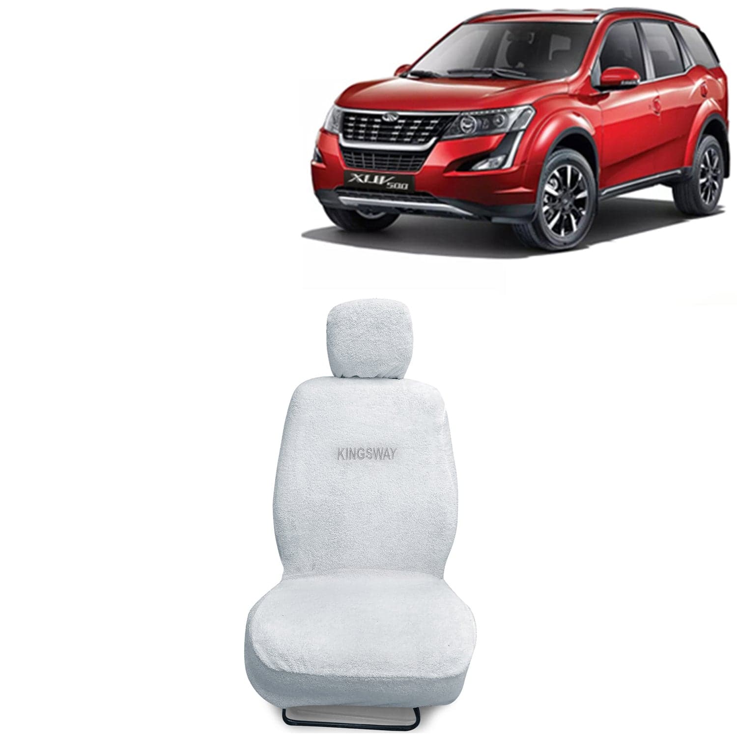 XUV 500 Seat Cover for (Year 2018 to 2021) All Model, Towel Fabric Car Seat Covers Compatible with Mahindra XUV 500, Complete Set (Car Specific Front + Rear Seat Covers), White Color