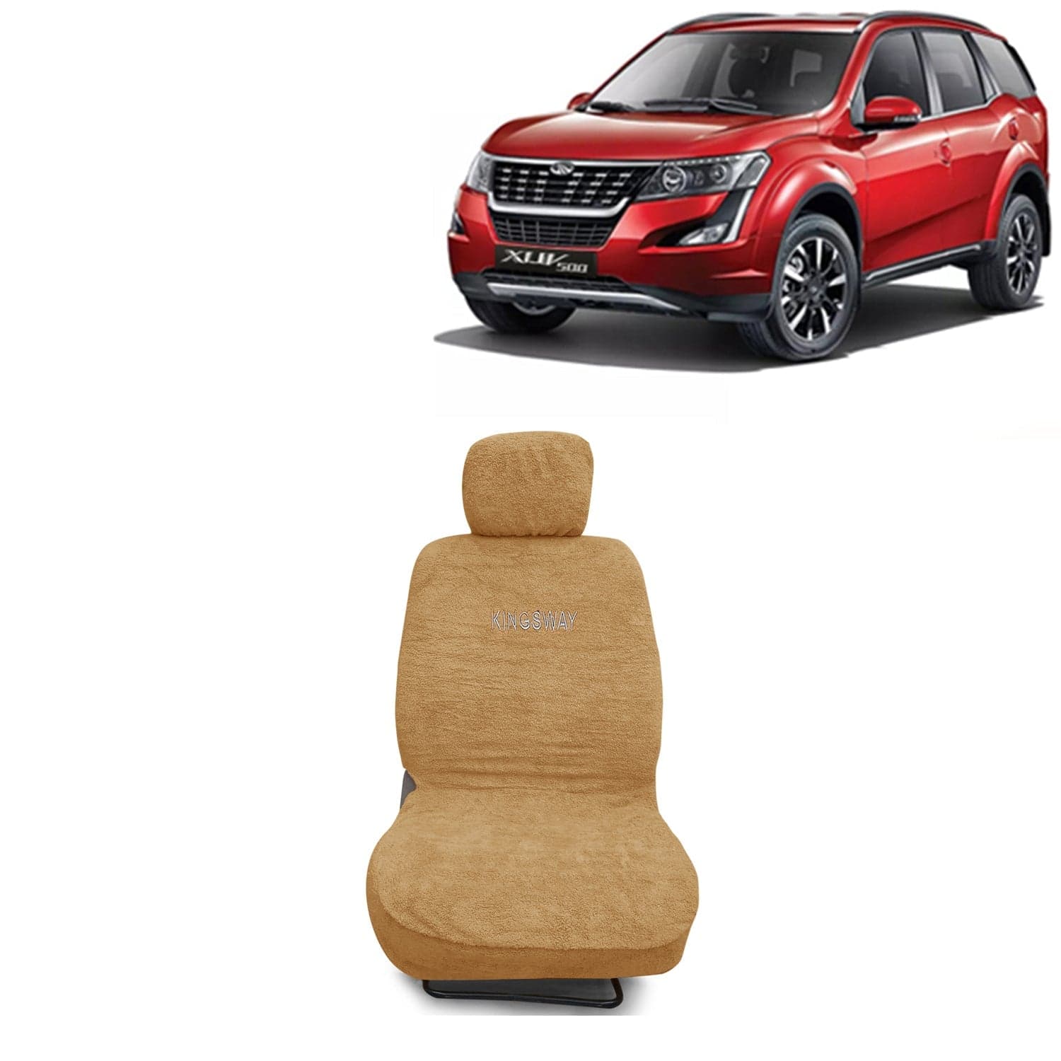 XUV 500 Seat Cover for (Year 2018 to 2021) All Model, Towel Fabric Car Seat Covers Compatible with Mahindra XUV 500, Complete Set (Car Specific Front + Rear Seat Covers), Beige Color