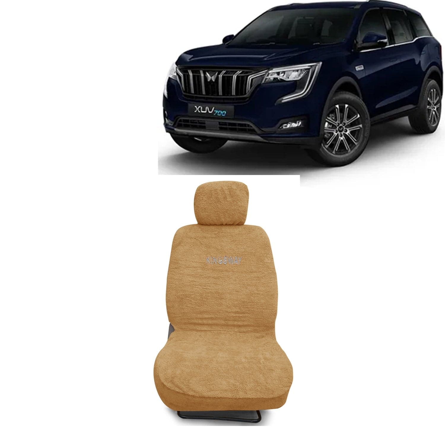 XUV 700 Seat Cover for (Year 2021 Onwards), Towel Fabric Car Seat Covers Compatible with Mahindra XUV 700 7 Seater (Car Specific Set Front + Rear Seat Covers), Beige Color