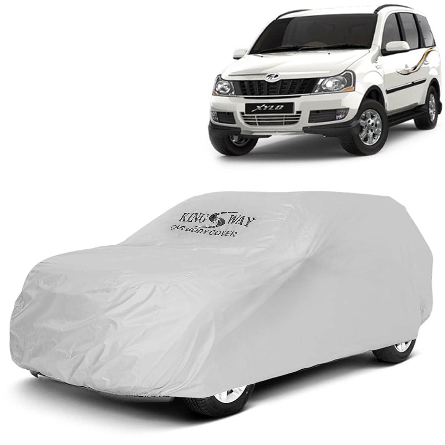 Xylo Car Body Cover Dustproof for (Year 2009 to 2017) All Model, Compatible with Mahindra Xylo Car Cover, Comes with Bird Droppings, Scratch, UV and Paint Protection, Silver Matty