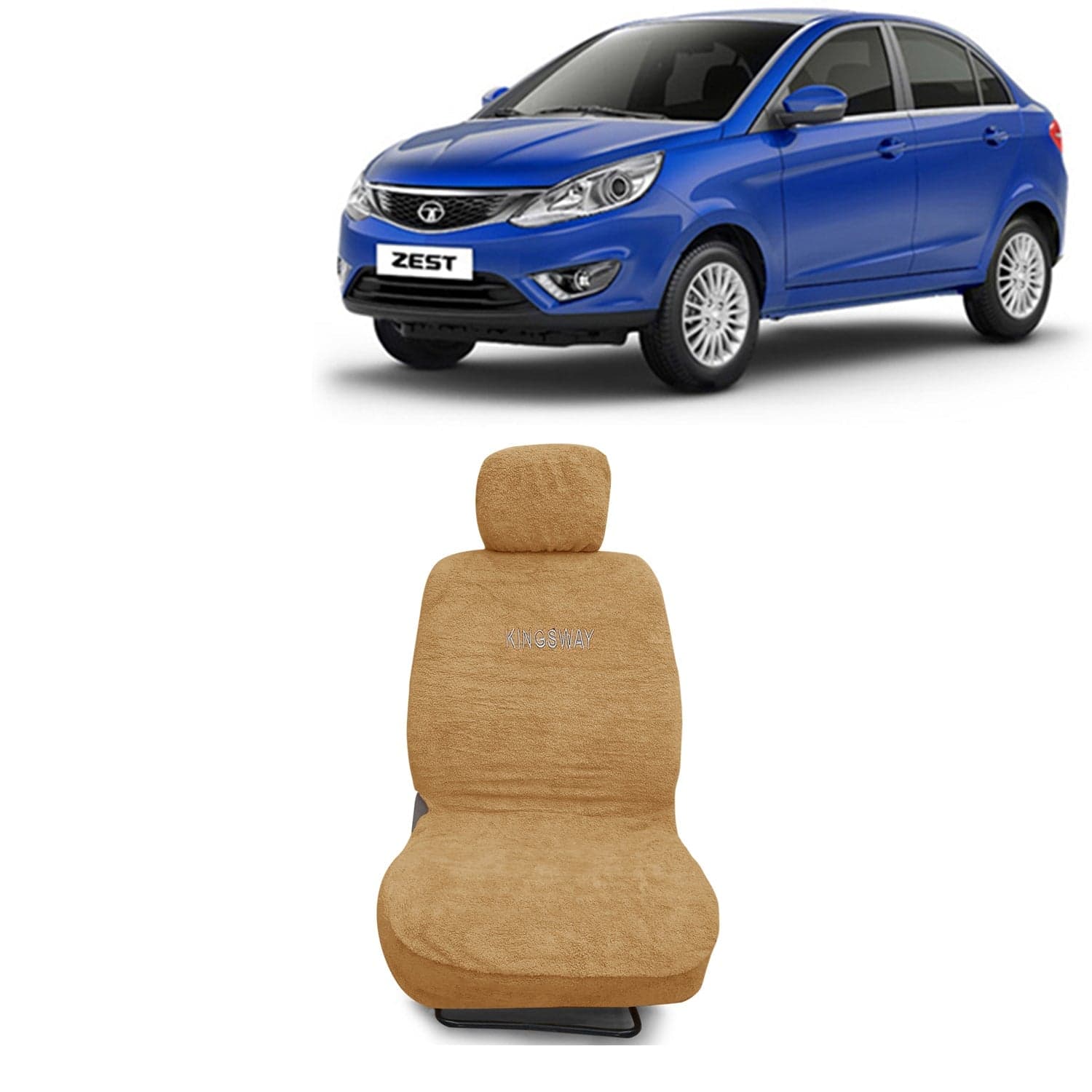 Zest Seat Cover for (Year 2014 to 2019) All Model, Towel Fabric Car Seat Covers Compatible with Tata Zest, Complete Set (Car Specific Front + Rear Seat Covers), Beige Color