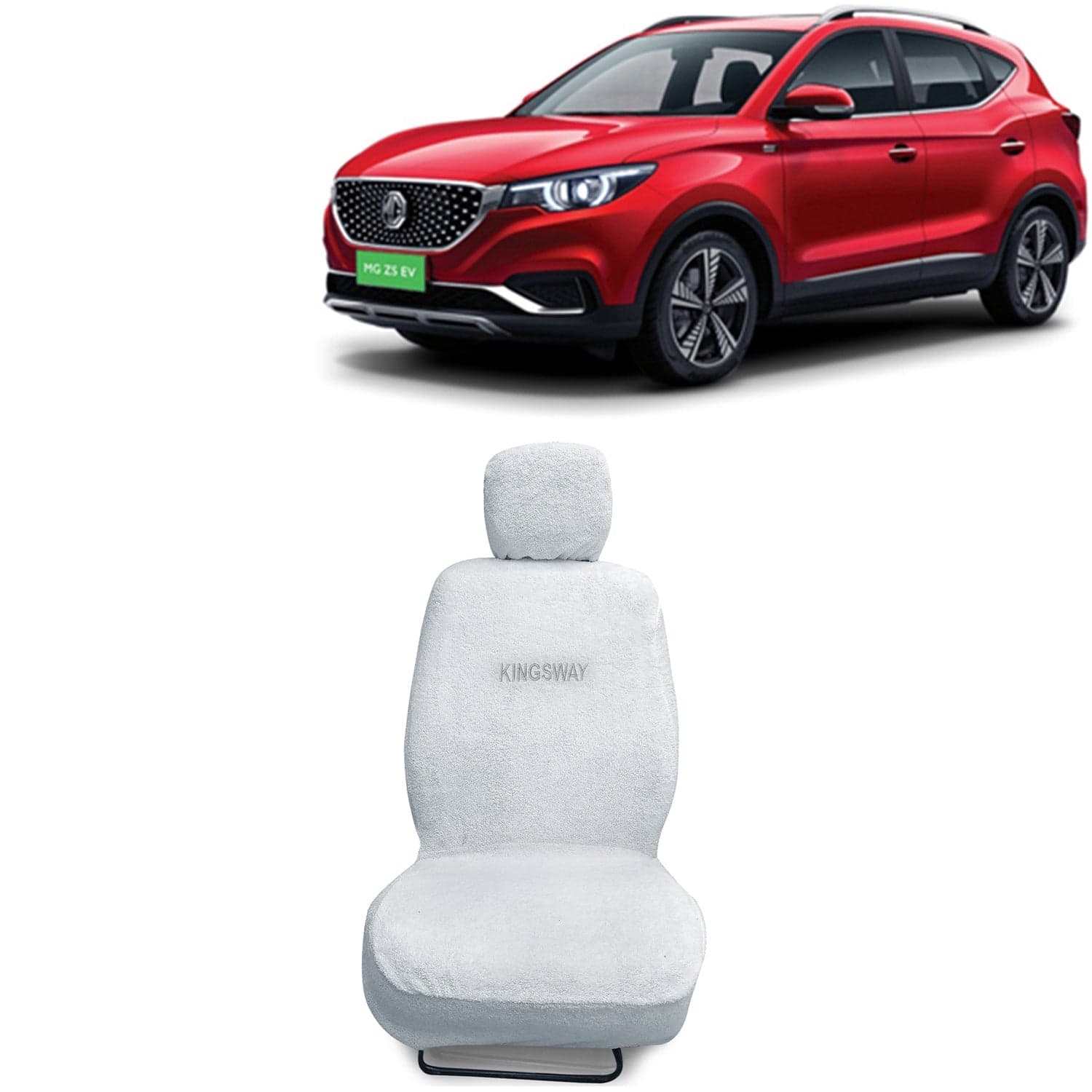 ZS EV Seat Cover for (Year 2020 Onwards) All Model, Towel Fabric Car Seat Covers Compatible with Morris Garages (MG) ZS EV, Complete Set (Car Specific Front + Rear Seat Covers), White Color
