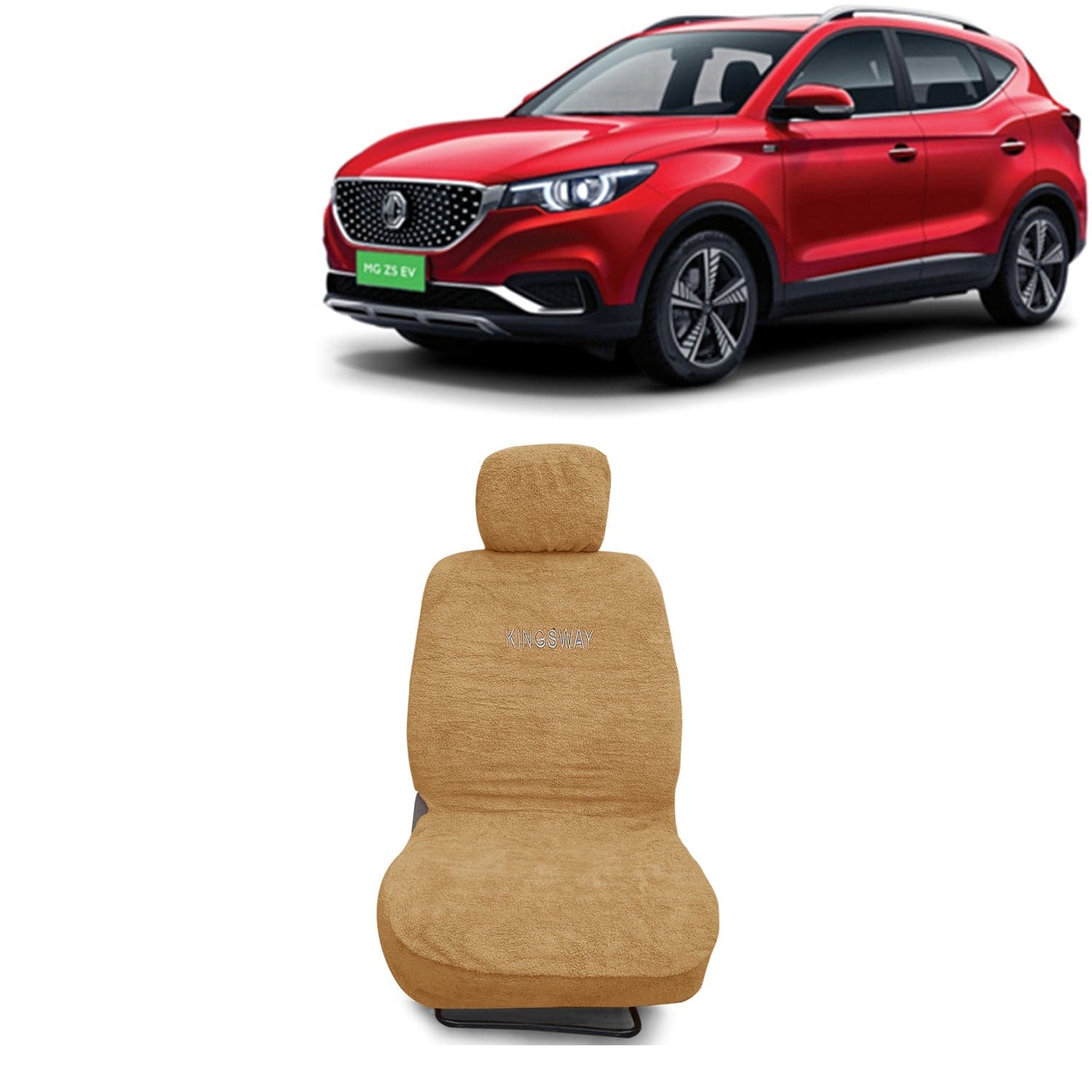 ZS EV Seat Cover for (Year 2020 Onwards) All Model, Towel Fabric Car Seat Covers Compatible with Morris Garages (MG) ZS EV, Complete Set (Car Specific Front + Rear Seat Covers), Beige Color