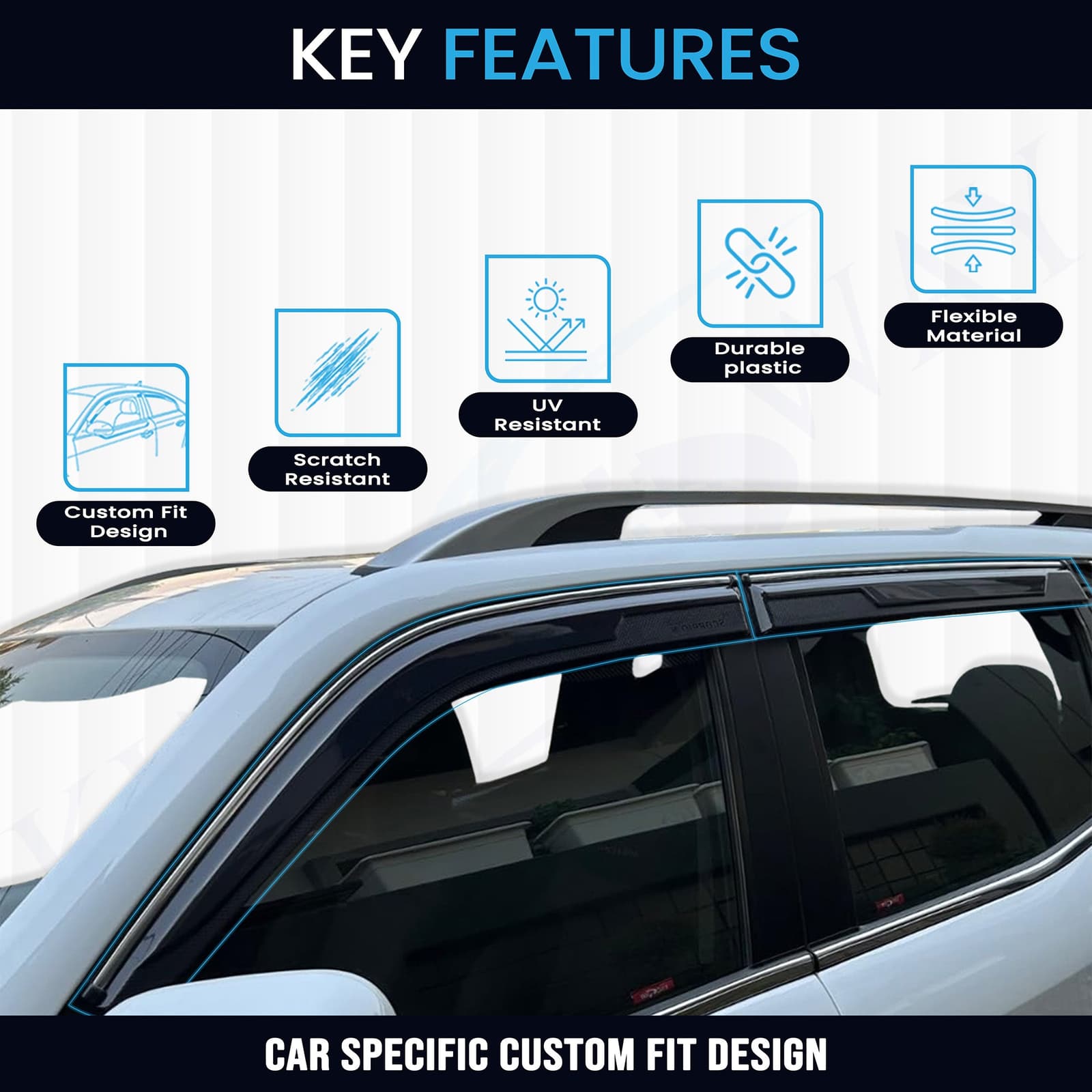 Accessories Chrome Lining Door Visor Only Compatible with Honda City (Year 2026 Onwards) All Model, Premium Chromeline Unbreakable Car Rain Guard Side Rear Wind Deflectors, Set of 4 Pcs