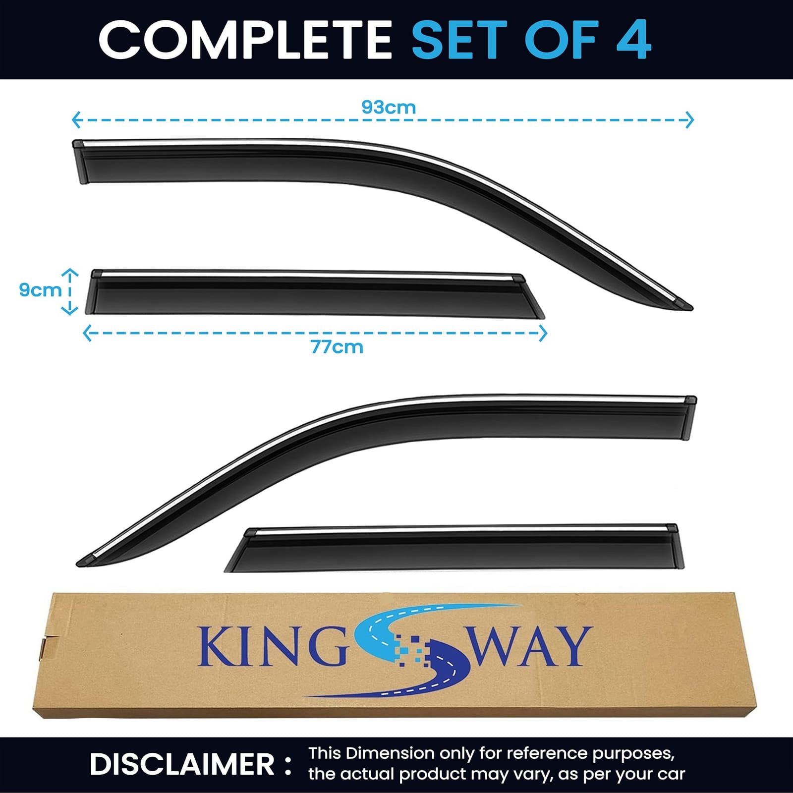 Accessories Chrome Lining Door Visor Only Compatible with Skoda Slavia (Year 2022 Onwards) All Model, Premium Chromeline Unbreakable Car Rain Guard Side Rear Wind Deflectors, Set of 4 Pcs