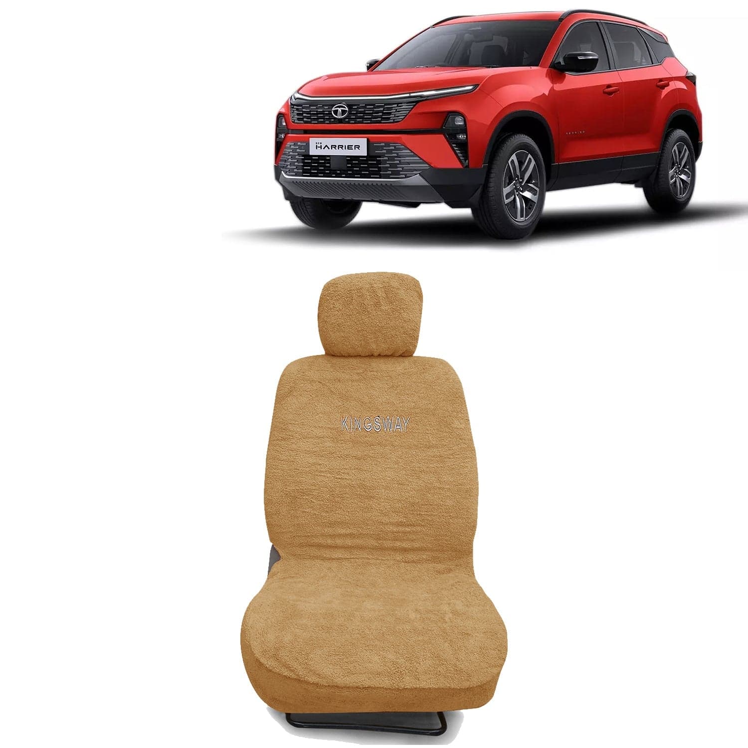 Harrier Seat Cover for (Year 2023 Onwards) All Model, Towel Fabric Car Seat Covers Compatible with Tata Harrier, Complete Set (Car Specific Front + Rear Seat Covers), Beige Color