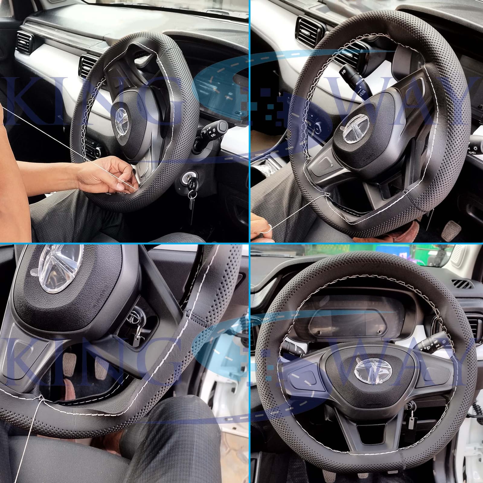 Maruti Suzuki XL6 Car Steering Wheel Cover PU Leatherite Sewable Compatible with (Year 2022 Onwards), Black Color with Red Thread, Pack of 1 with Sewing Needle and Thread