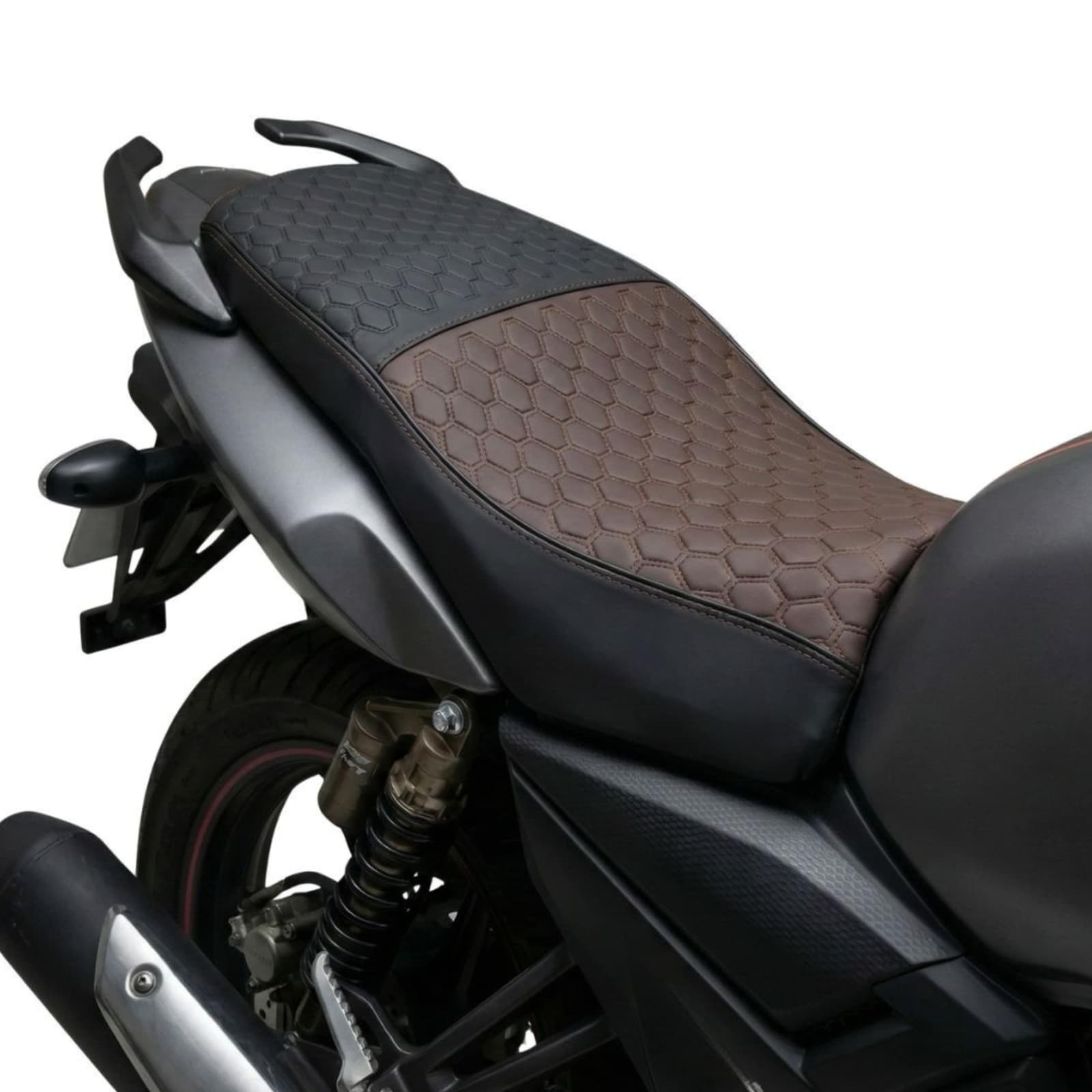 Premium Bike Seat Cover for Bajaj Pulsar 125 | Nappa Art Leather Series | Single Seat - Coffee+Black