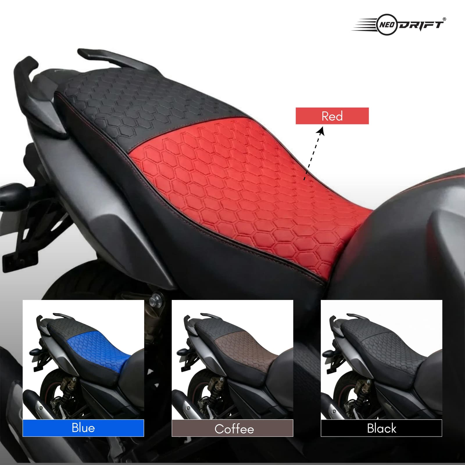 Premium Bike Seat Cover for Yezdi Scrambler | Nappa Art Leather Series | Single Seat - Red+Black