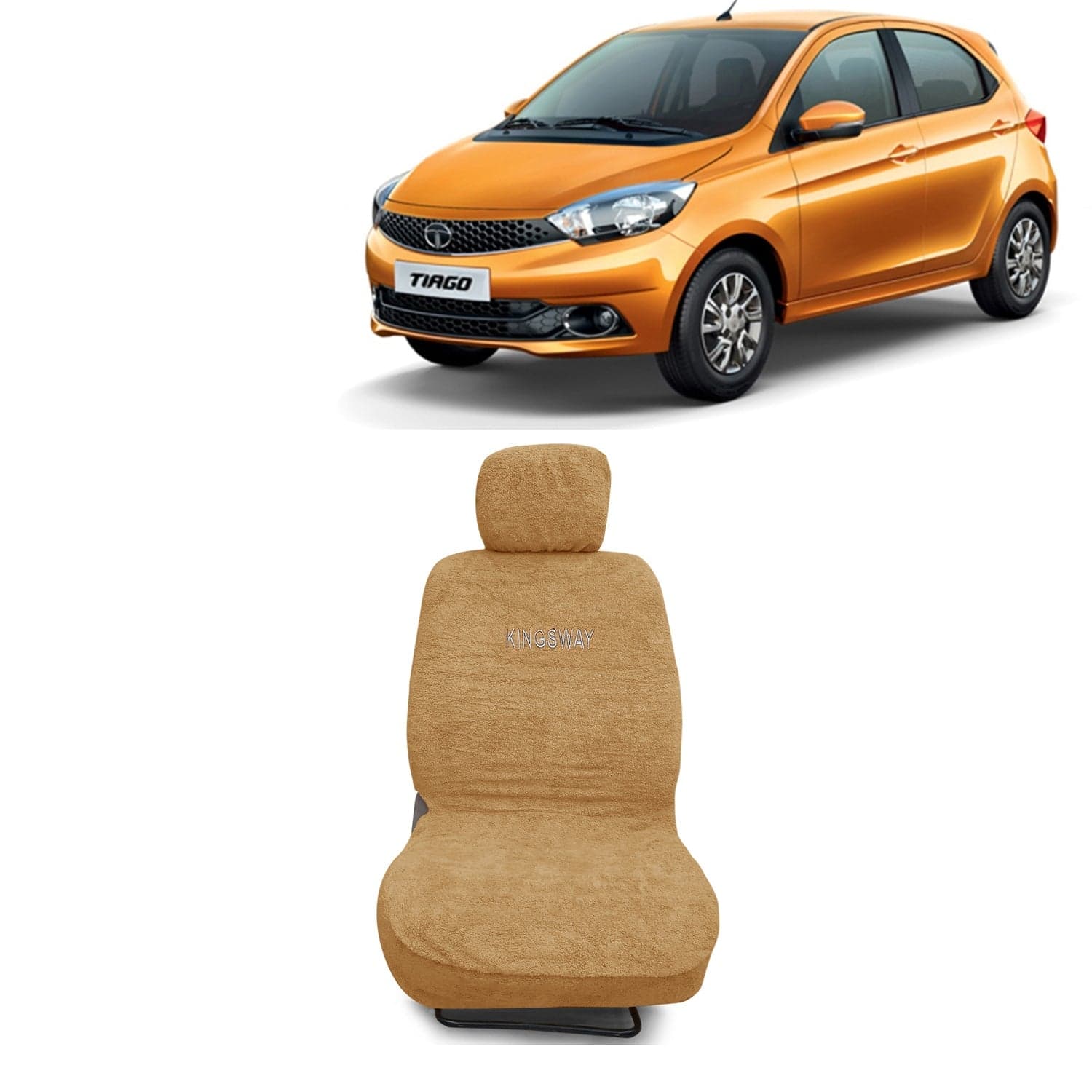 Tiago Seat Cover for (Year 2020 Onwards) All Model, Towel Fabric Car Seat Covers Compatible with Tata Tiago, Complete Set (Car Specific Front + Rear Seat Covers), Beige Color